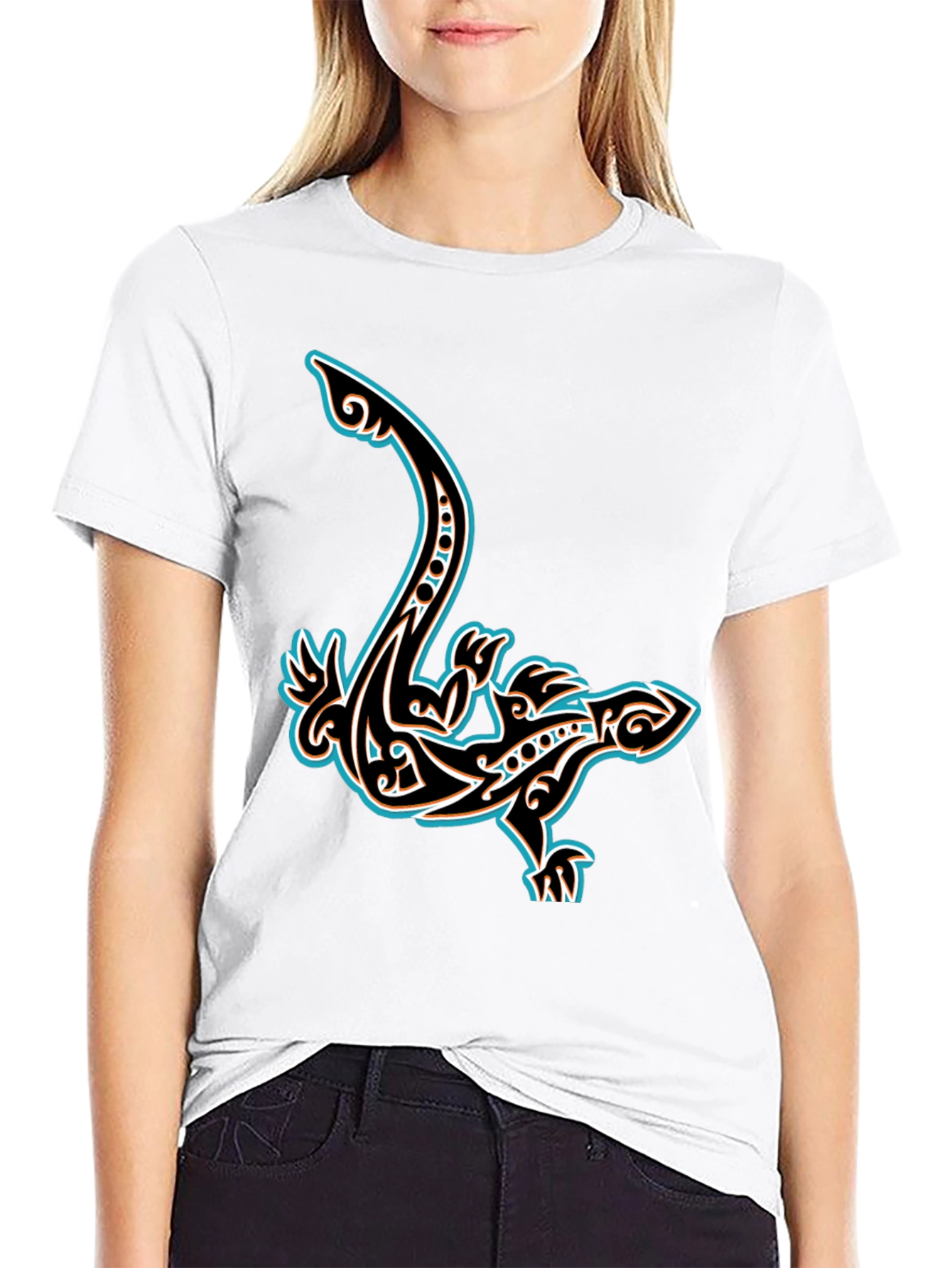 Black Tribal Lizard Graphic T-Shirt - Cool Unique Design view 9