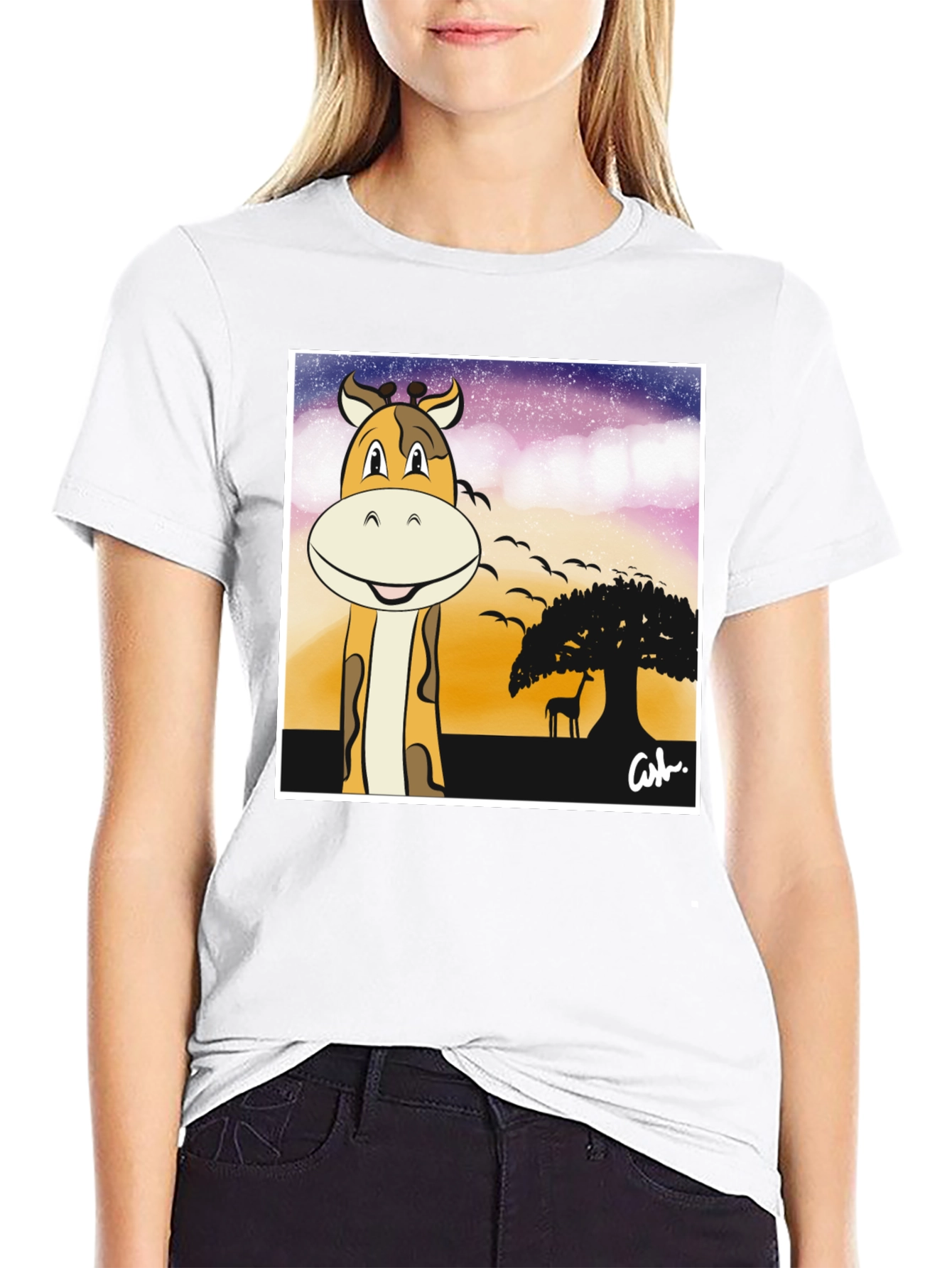 Black Giraffe Safari T-Shirt - Cartoon Design view 9