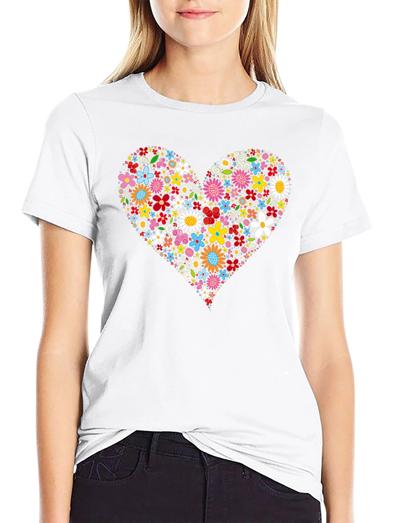 Black Floral Heart Graphic Tee - Trendy Black T-Shirt view 9