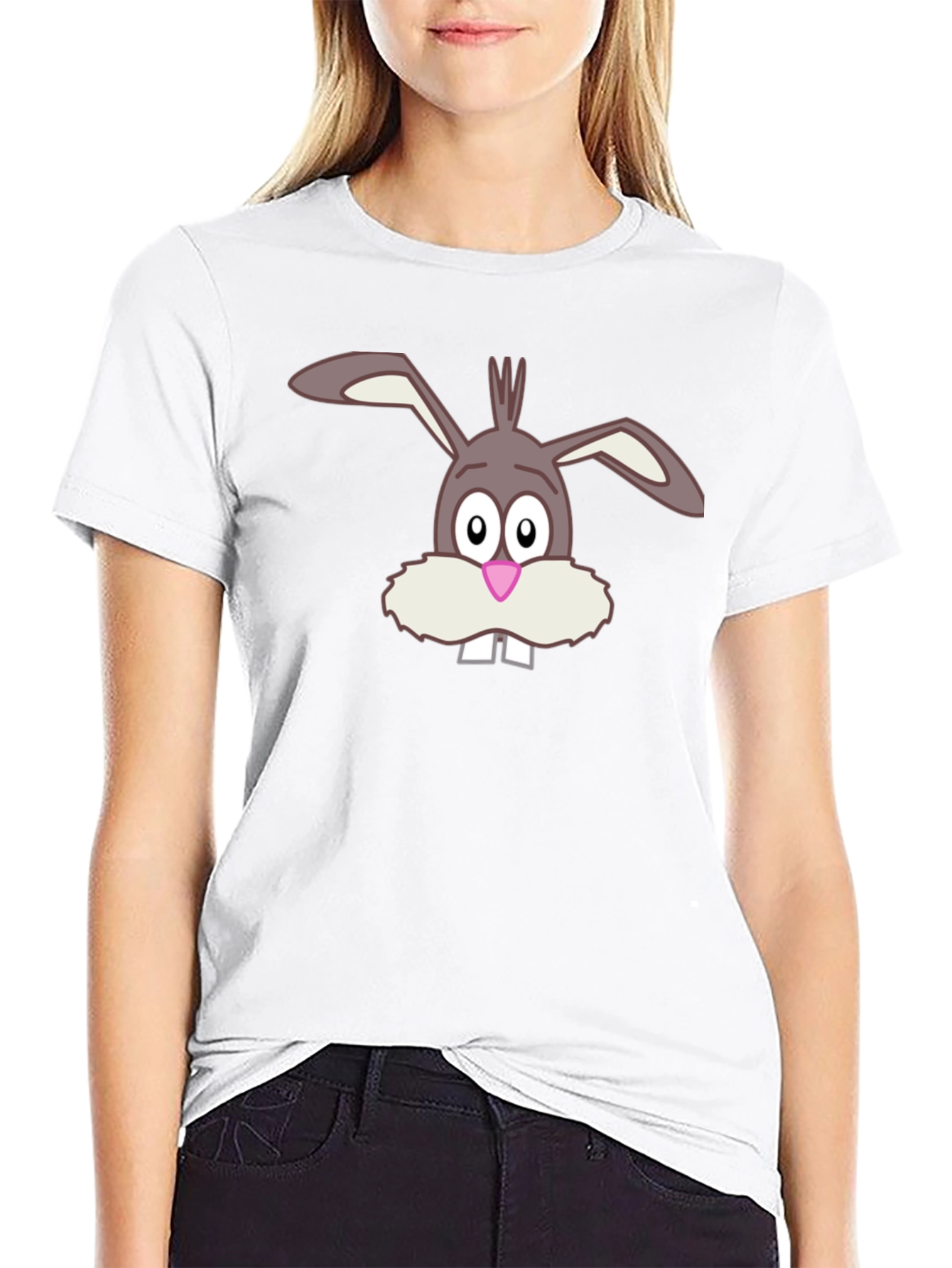 Black Funny Cartoon Bunny Graphic Black T-Shirt view 9