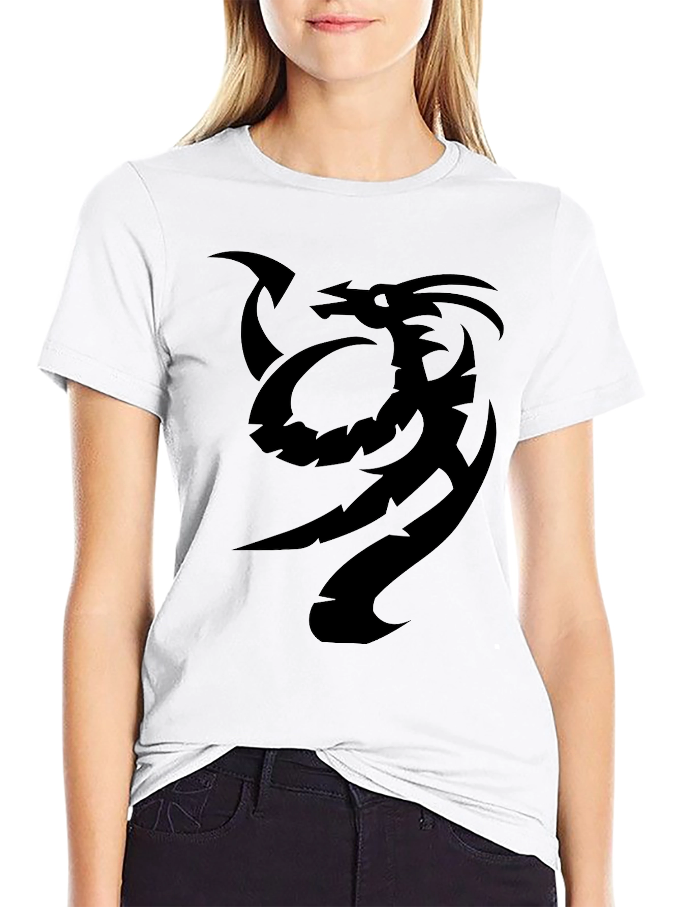 Black Tribal Dragon Graphic Black T-Shirt view 9