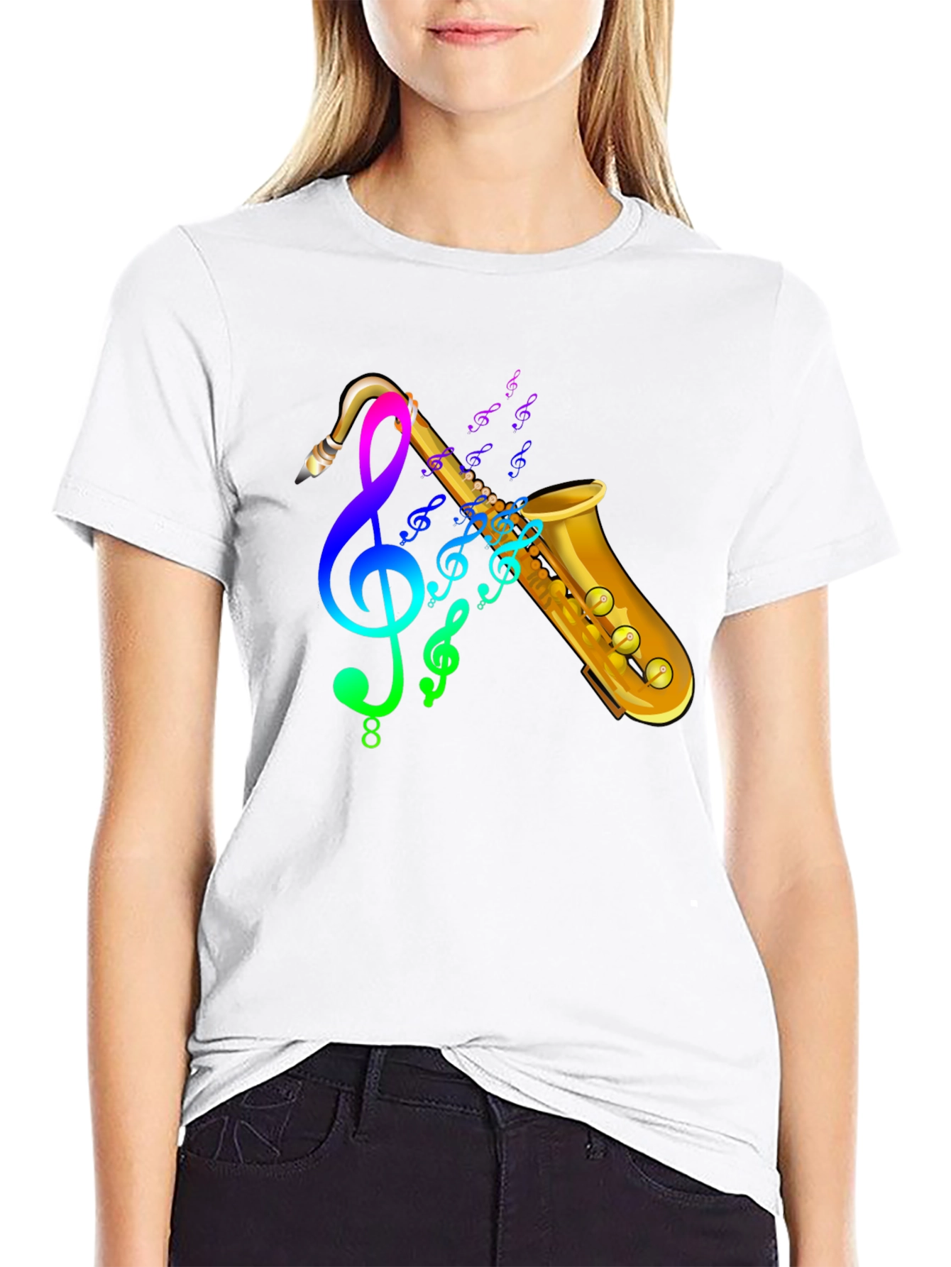 Black Saxophone Music T-Shirt - Trendy Graphic Tee view 9