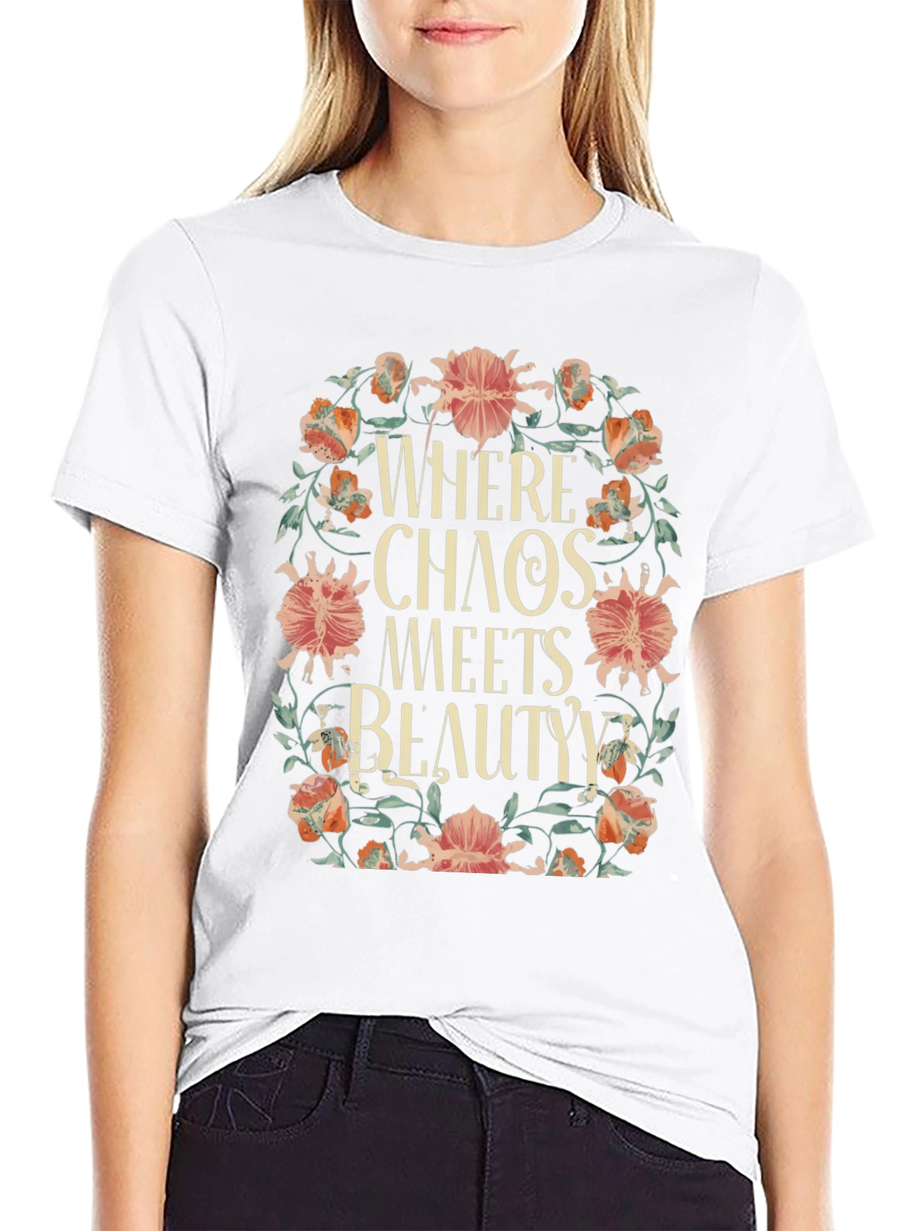 Black Floral Chaos Meets Beauty Graphic Tee view 9
