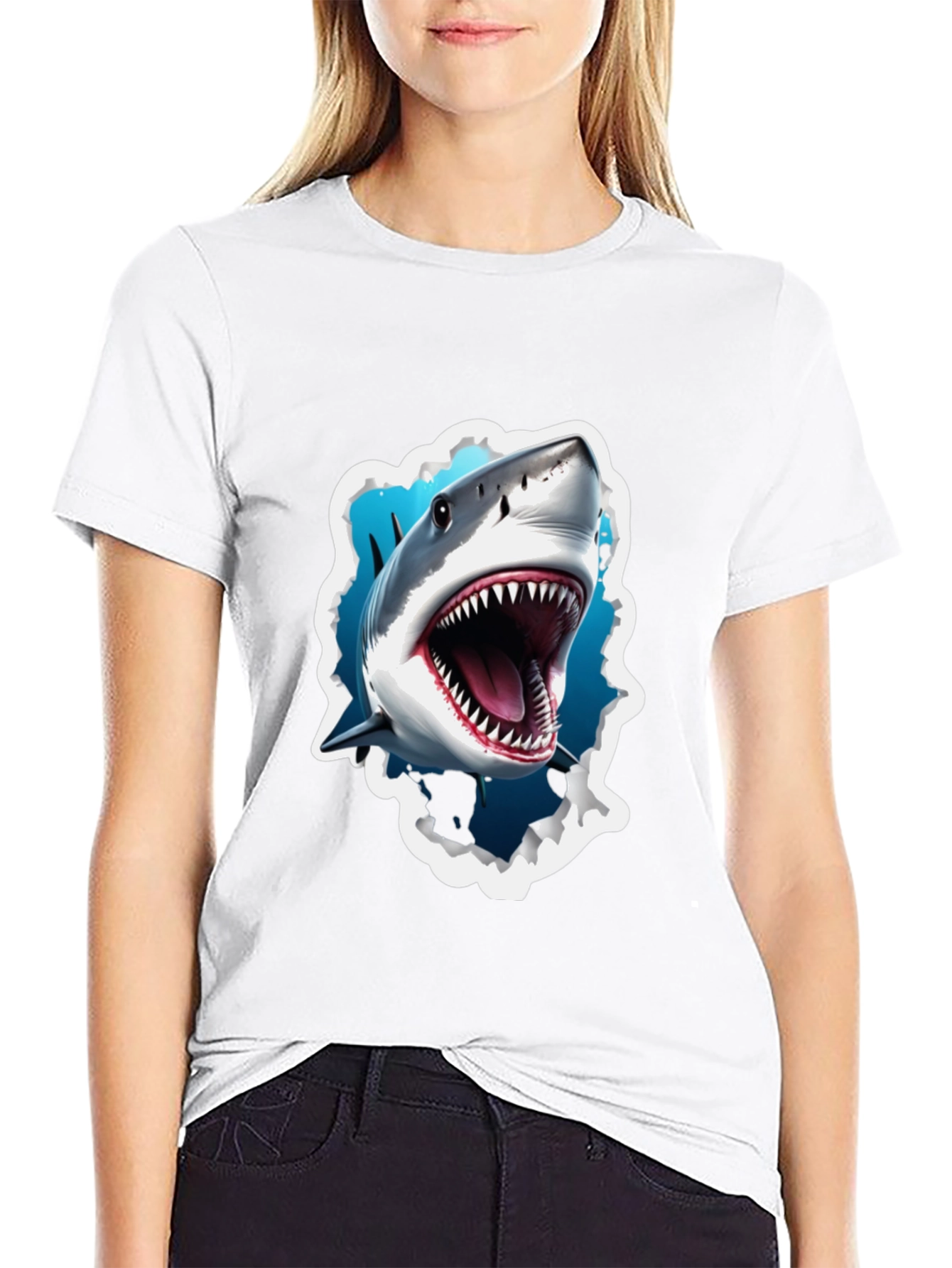 Black Shark Attack Graphic Tee - Bold Black T-Shirt view 9