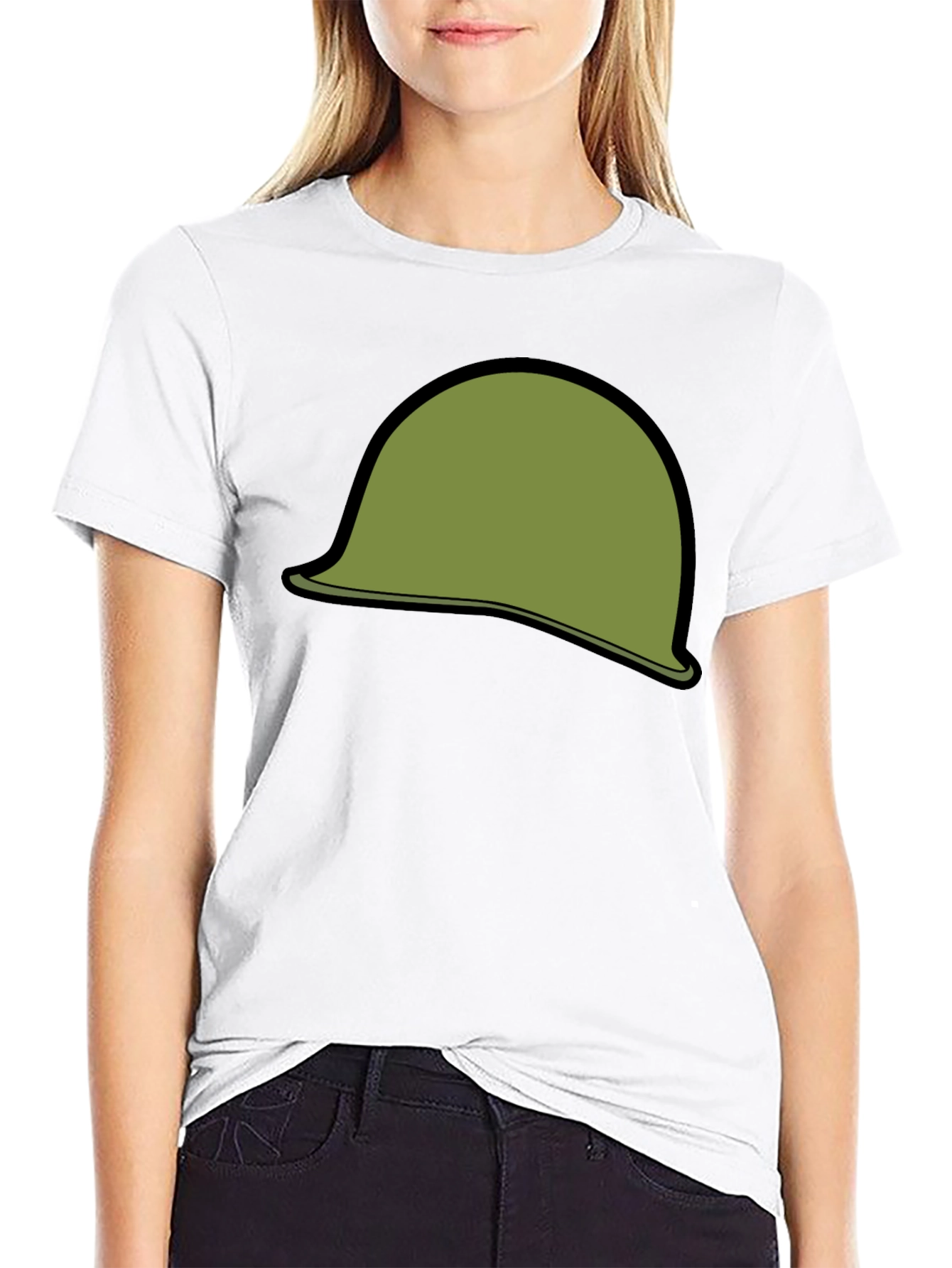 Black Retro Military Helmet Graphic Tee - Black Cotton Blend view 9
