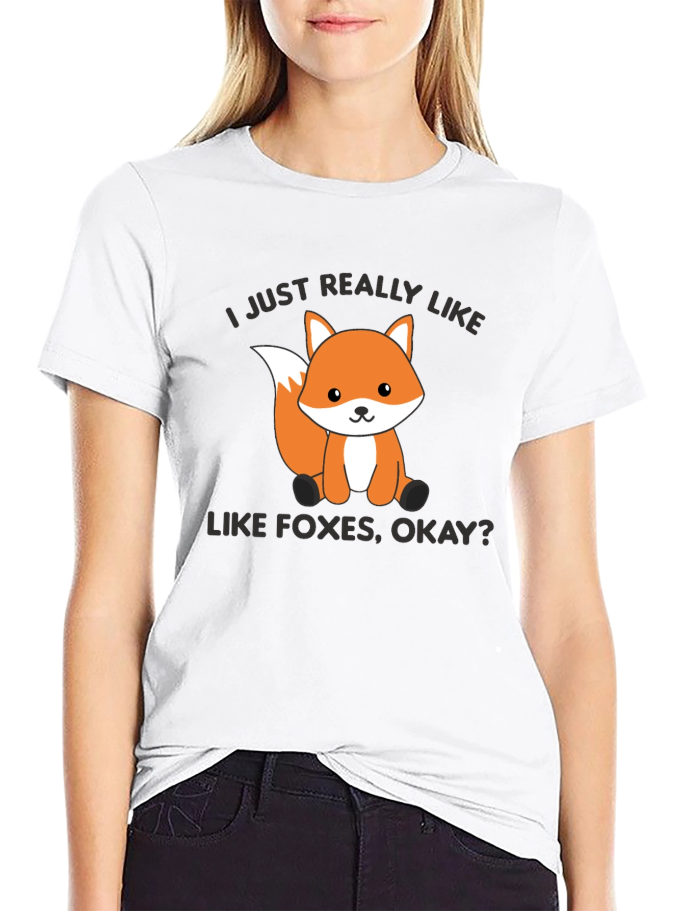 Black Cute Fox Graphic T-Shirt - I Just Really Like Foxes, Okay? view 9