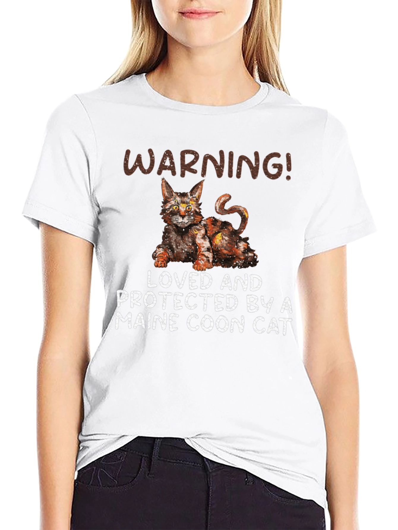 Black Maine Coon Cat T-Shirt - Warning! Loved and Protected view 9