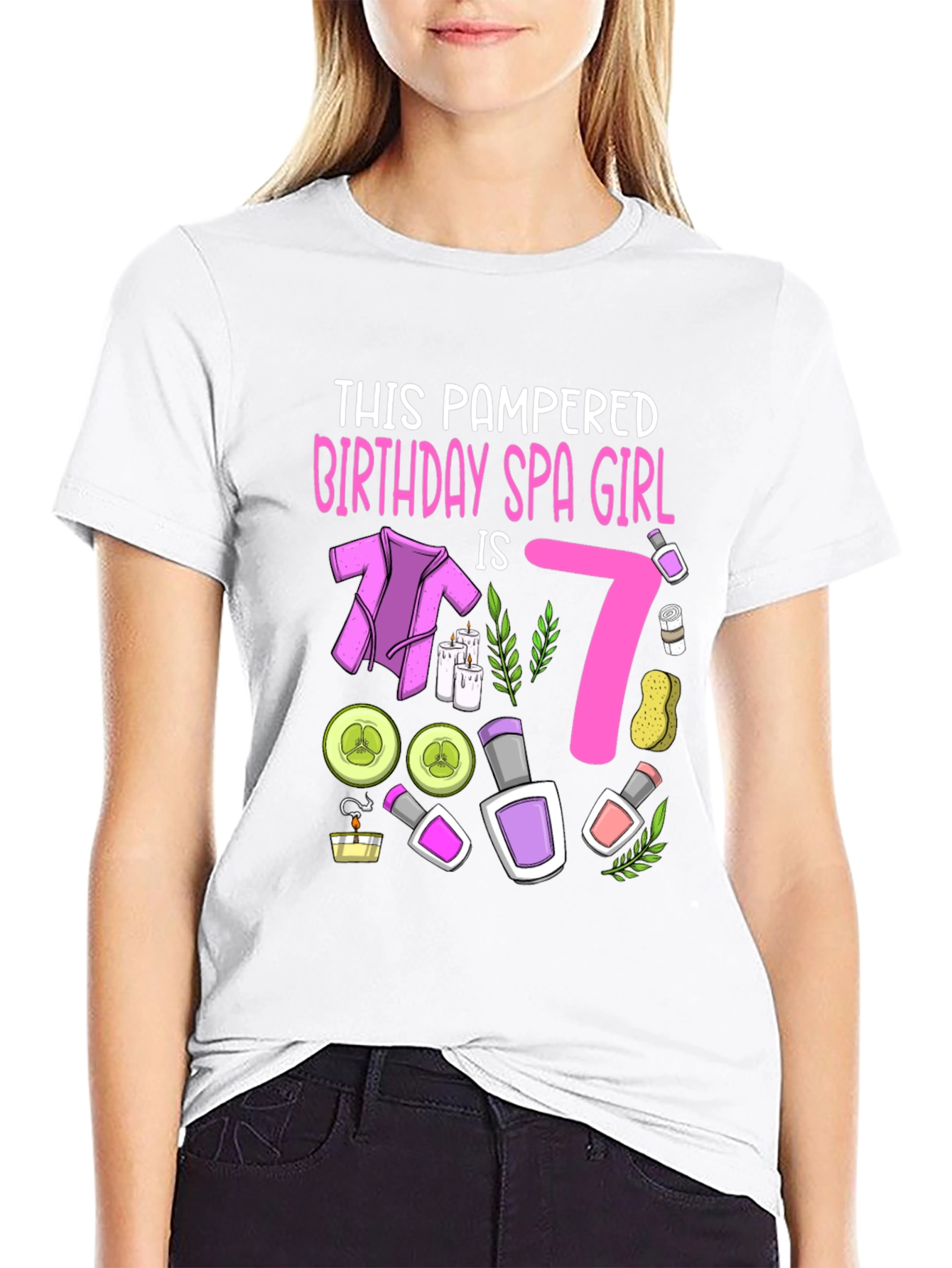 Black Pampered Birthday Spa Girl 7th Birthday T-Shirt view 9