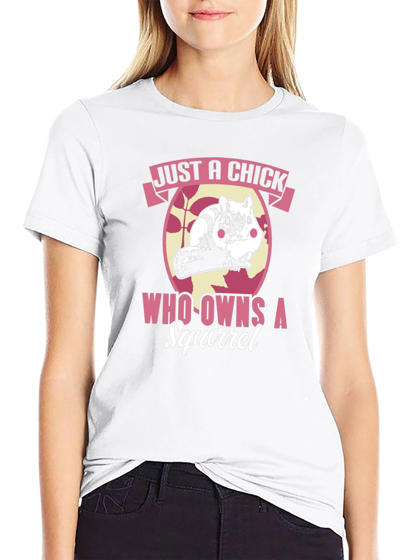 Black Just A Chick Who Owns A Squirrel T-Shirt - Novelty Graphic Tee view 9