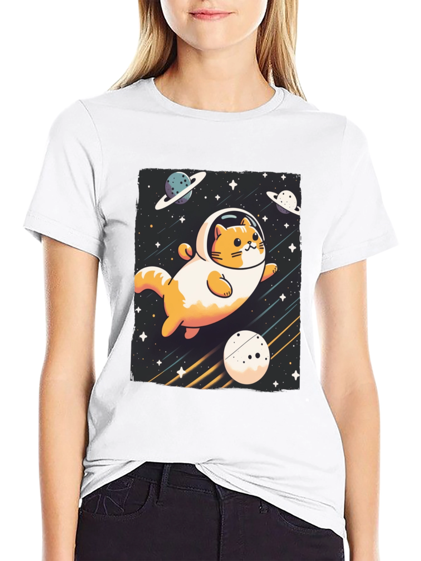 Black Space Cat T-Shirt - Galaxy Adventure Tee view 9