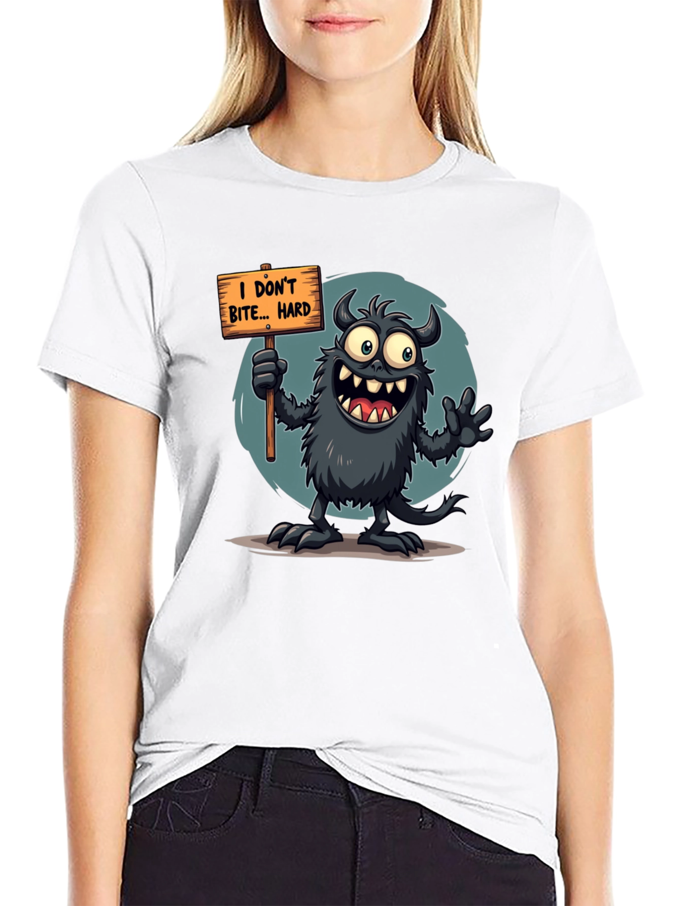 Black Funny Monster Graphic Tee - "I Don't Bite... Hard" view 9