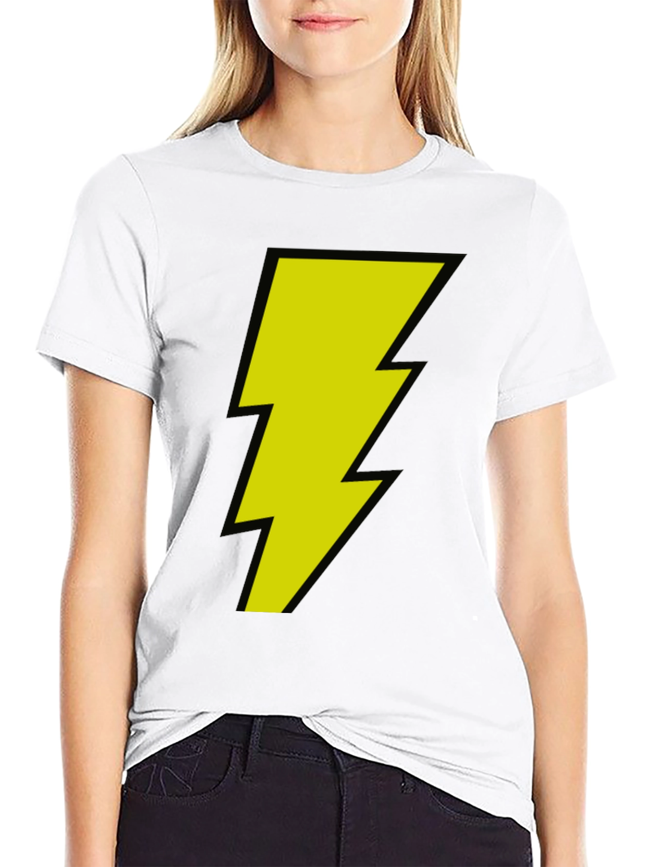 Black Black T-Shirt with Yellow Lightning Bolt Graphic view 9