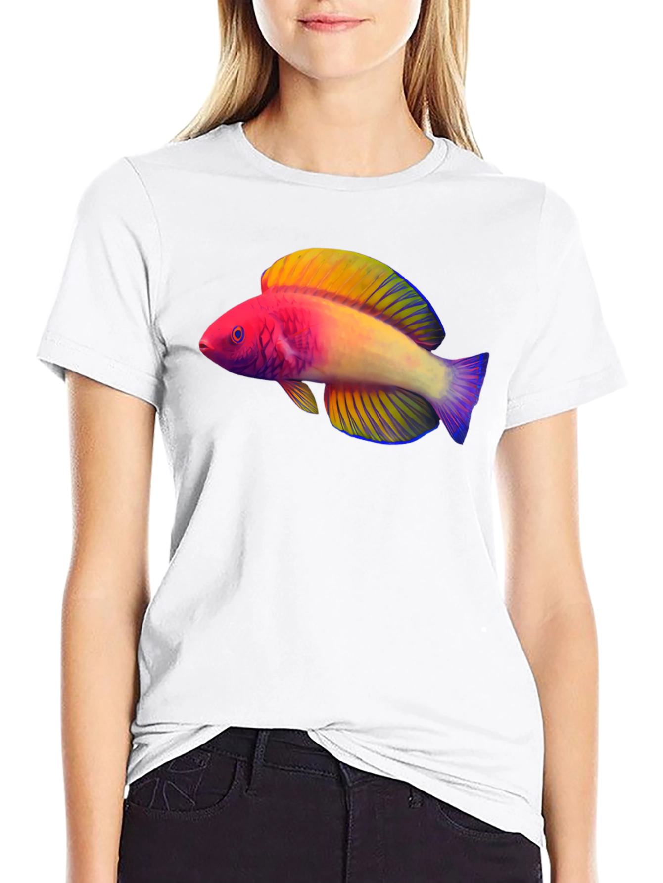 Black Colorful Fish Graphic T-Shirt view 9