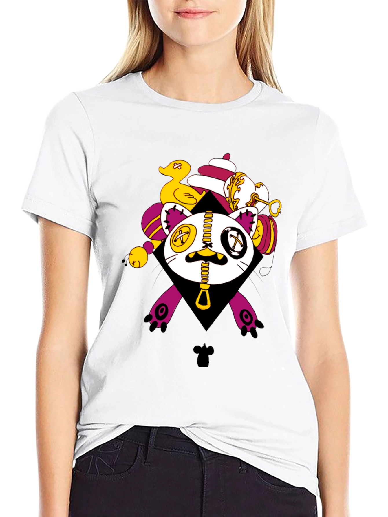 Black Novelty Cat T-Shirt - Unique Cartoon Design view 9