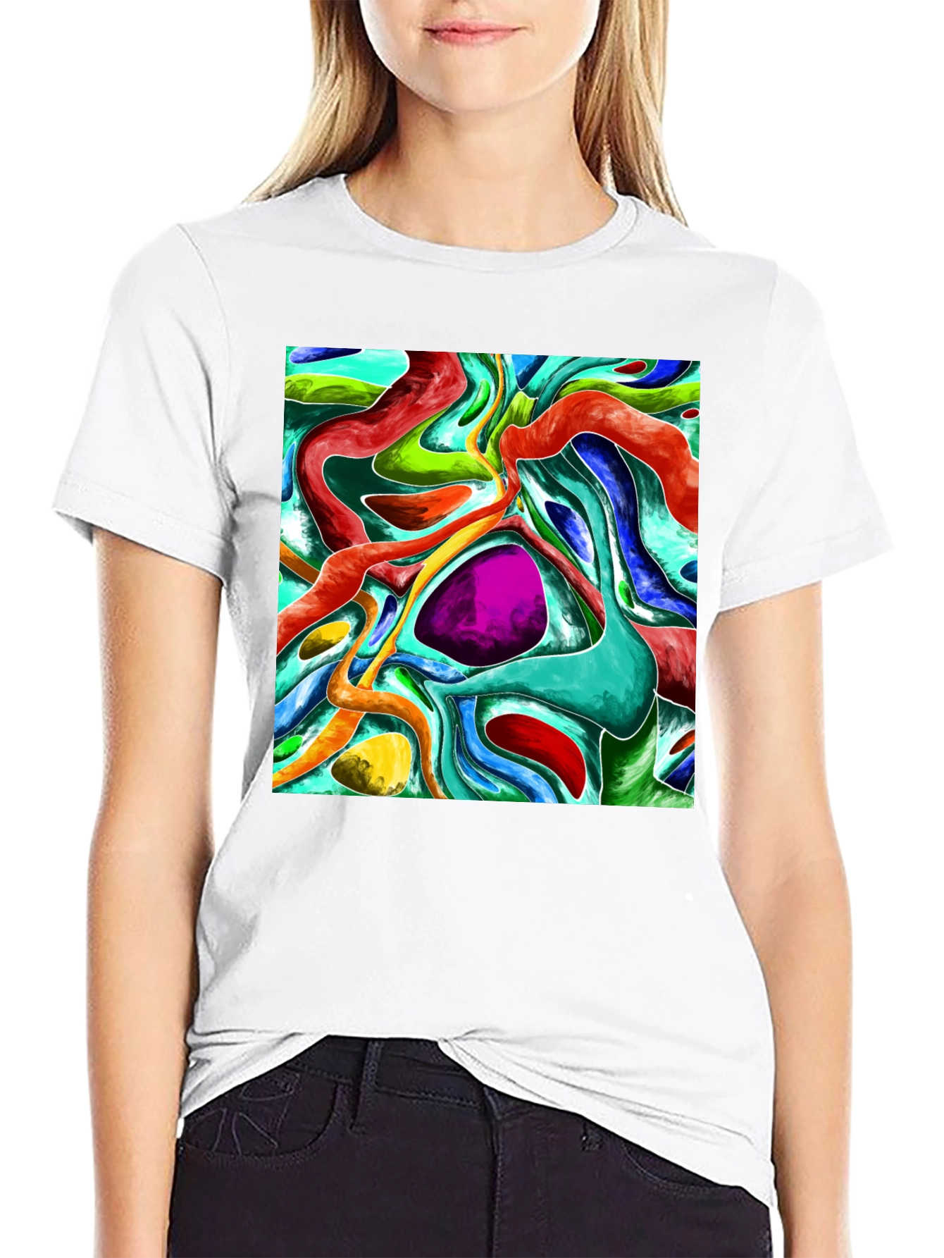 Black Abstract Fluid Art Graphic Tee - Vivid & Unique Design view 9