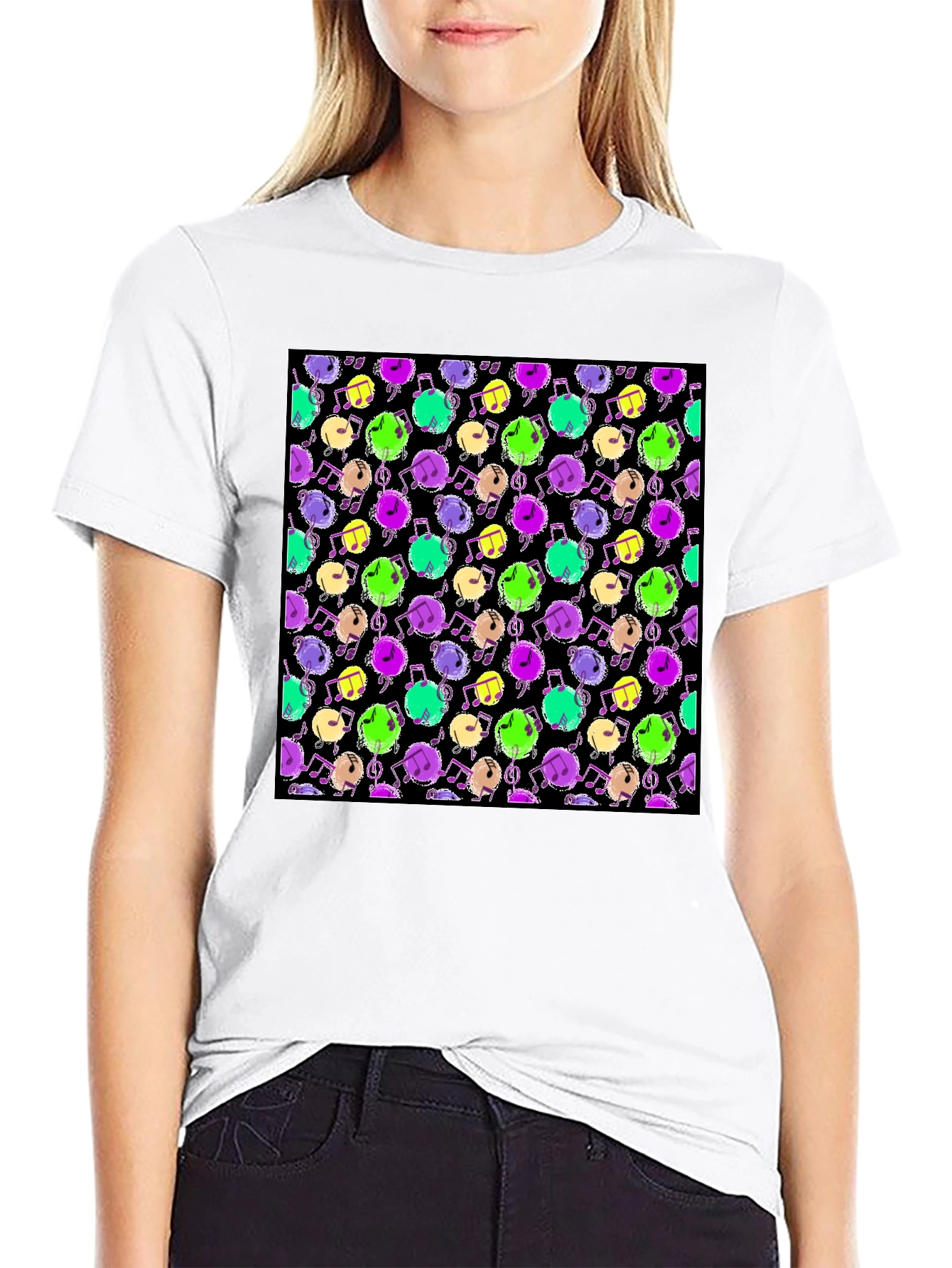 Black Music Notes Pattern Tee view 9