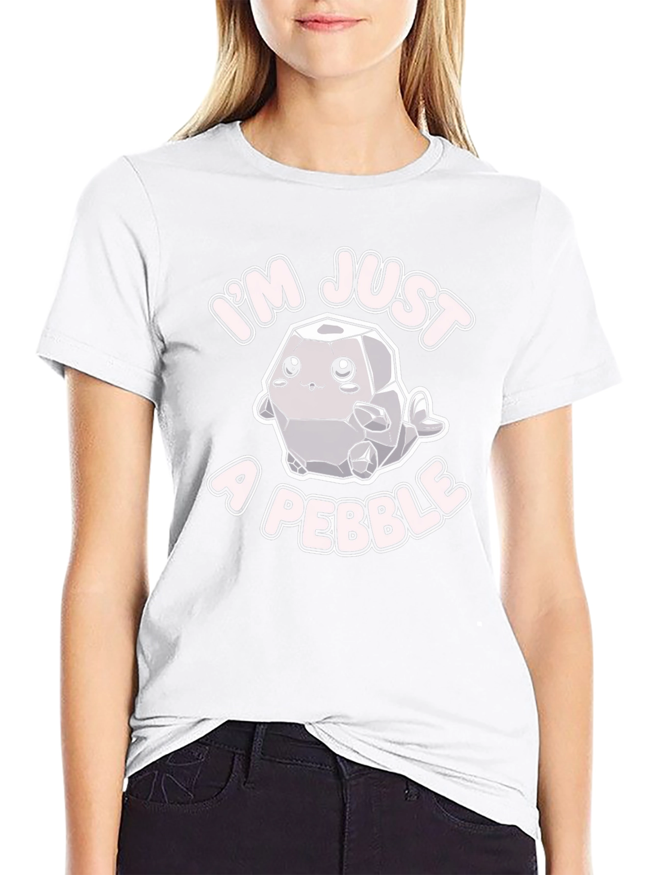 Black Cute "I'm Just a Pebble" Graphic Tee view 9