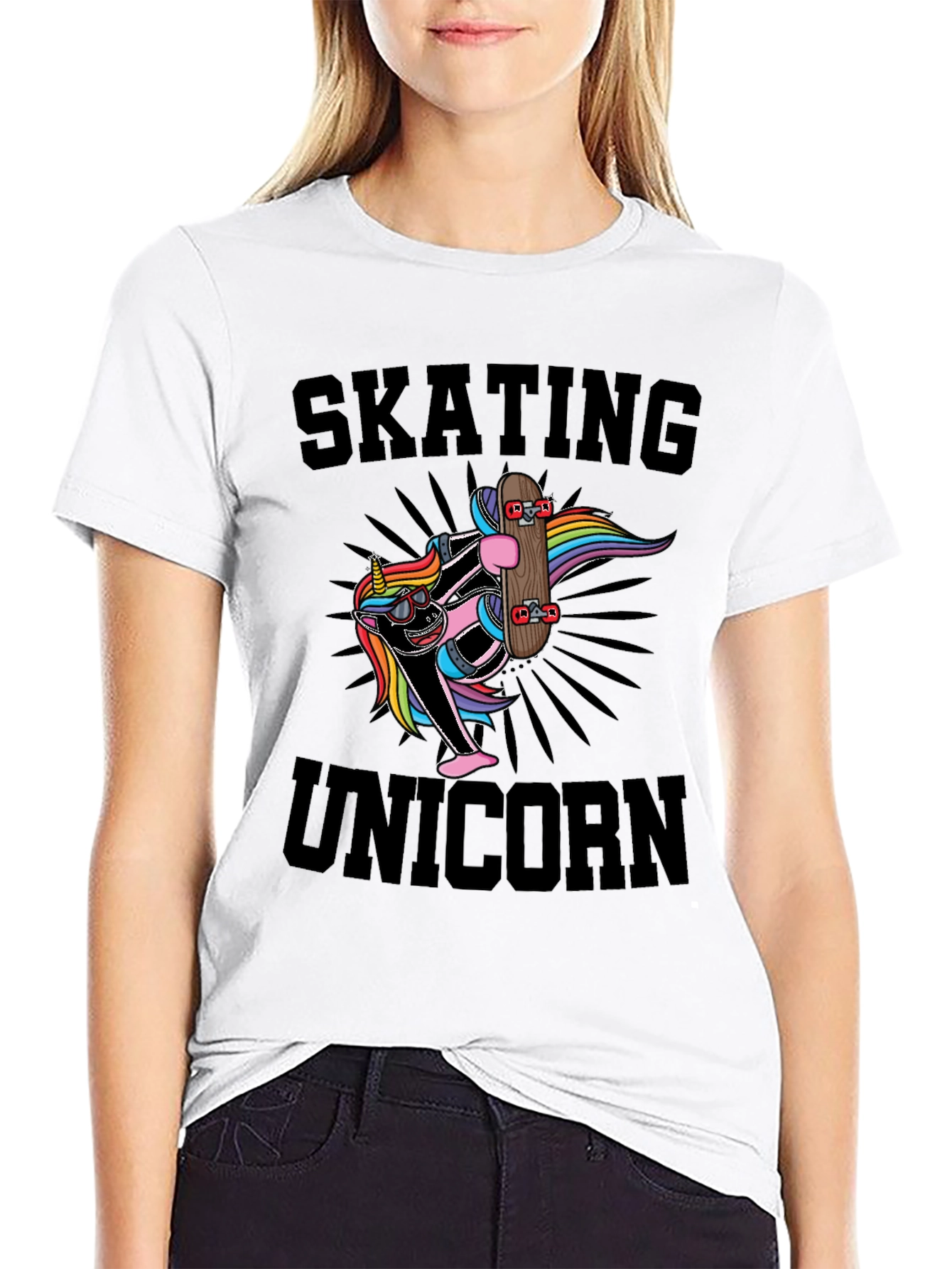 Black Skating Unicorn Black T-Shirt Cool Graphic Tee view 9