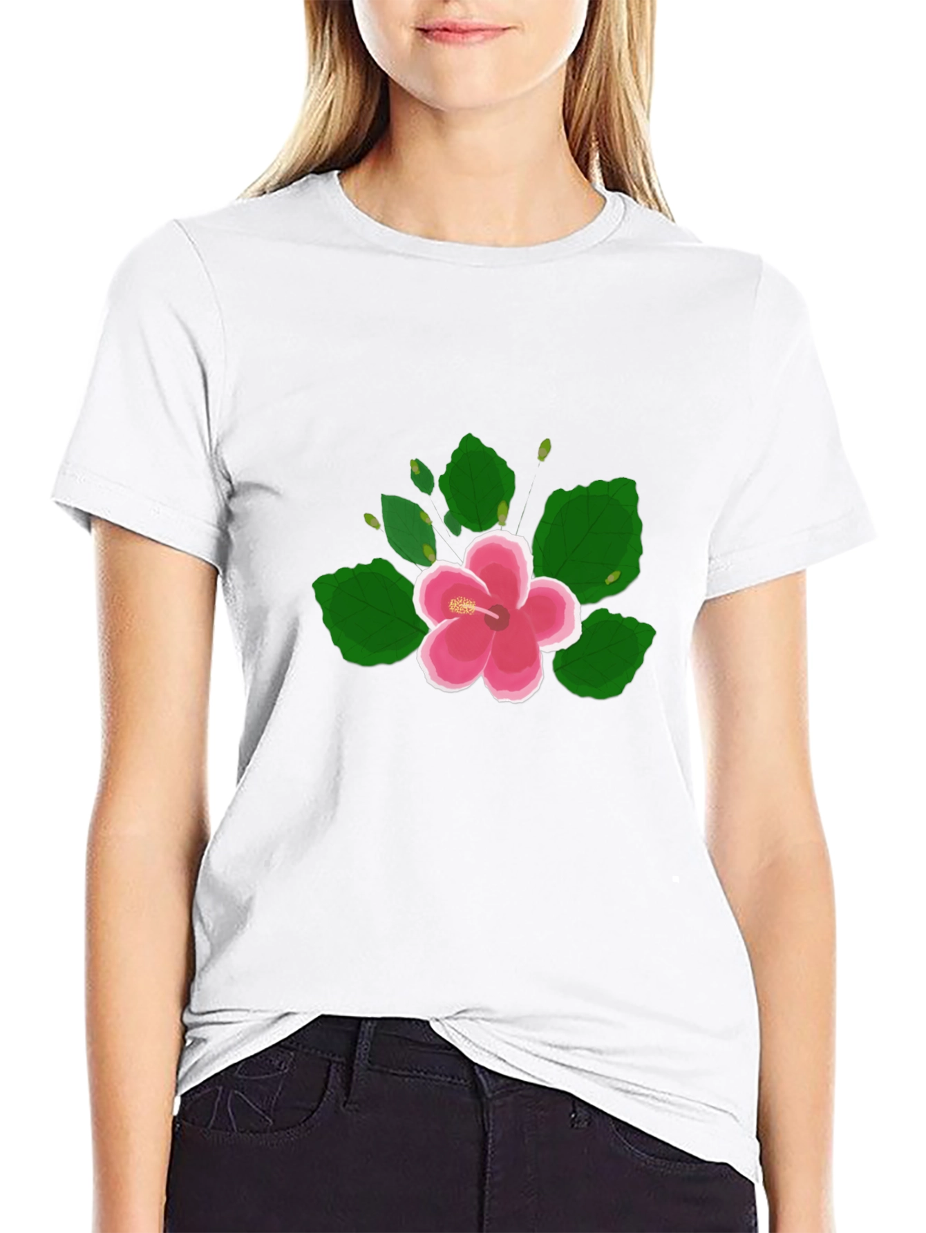 Black Hibiscus Flower Graphic Black T-Shirt view 9