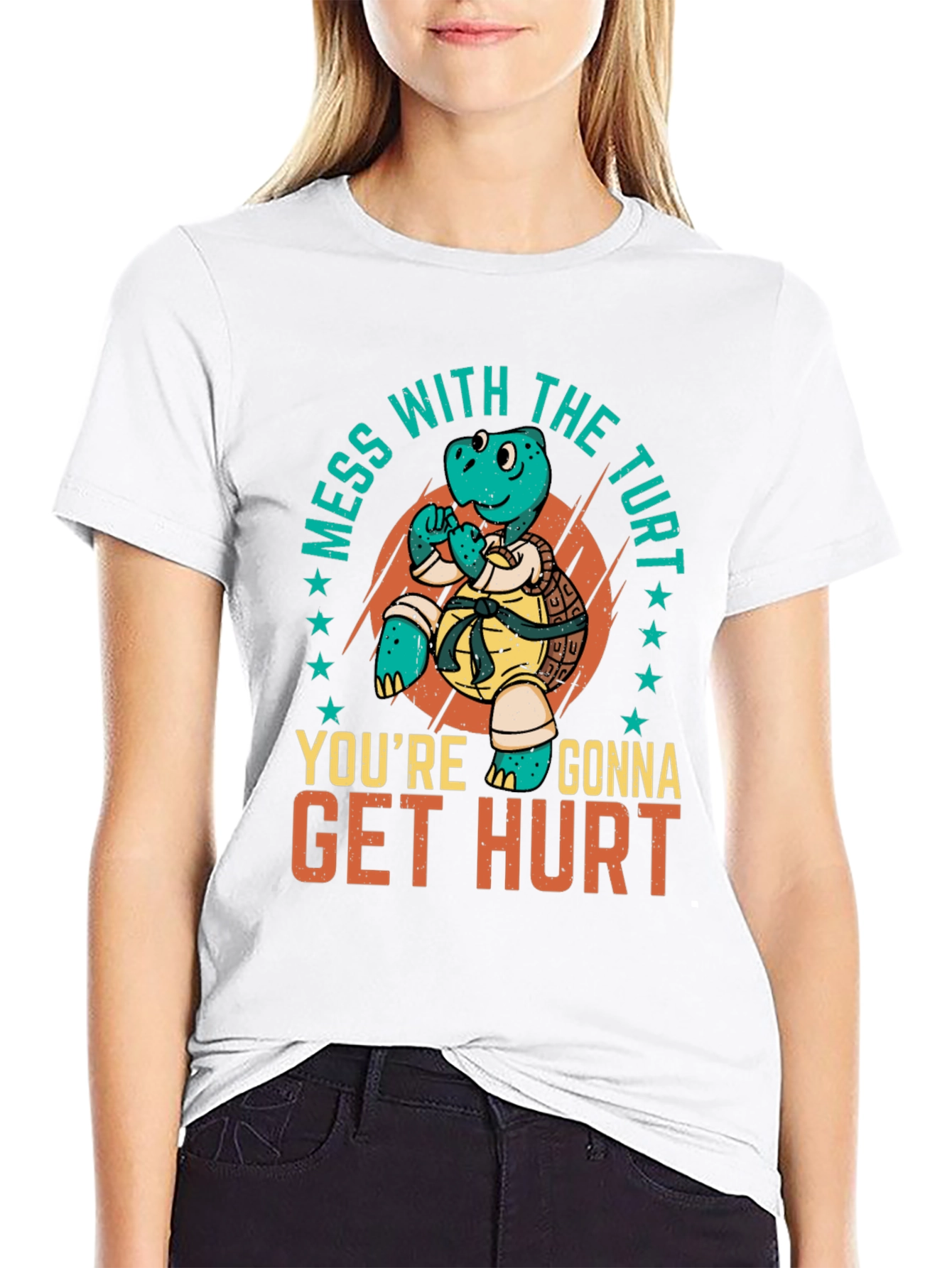 Black Martial Arts Turtle T-Shirt - Mess with the Turt view 9