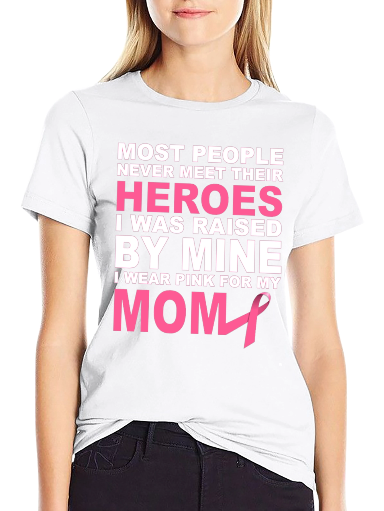 Black Pink Ribbon Mom Hero T-Shirt view 9