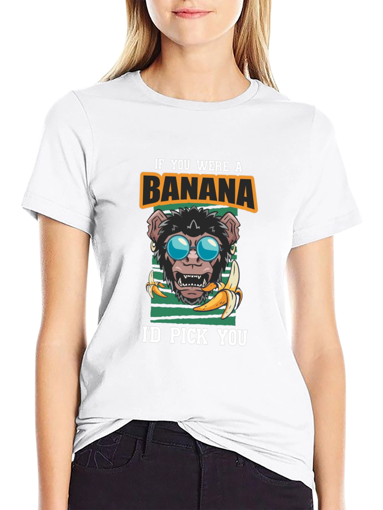 Black Funny Monkey Banana T-Shirt - I'd Pick You Graphic Tee view 9
