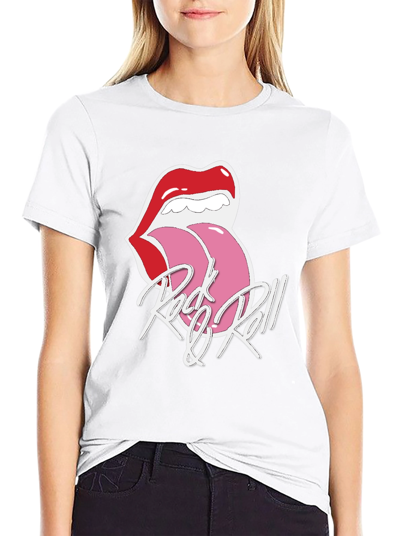 Black Rock & Roll Lips Graphic T-Shirt view 9