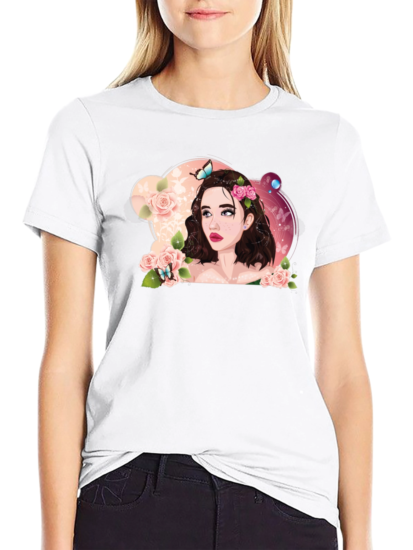 Black Floral Portrait Black T-Shirt view 9
