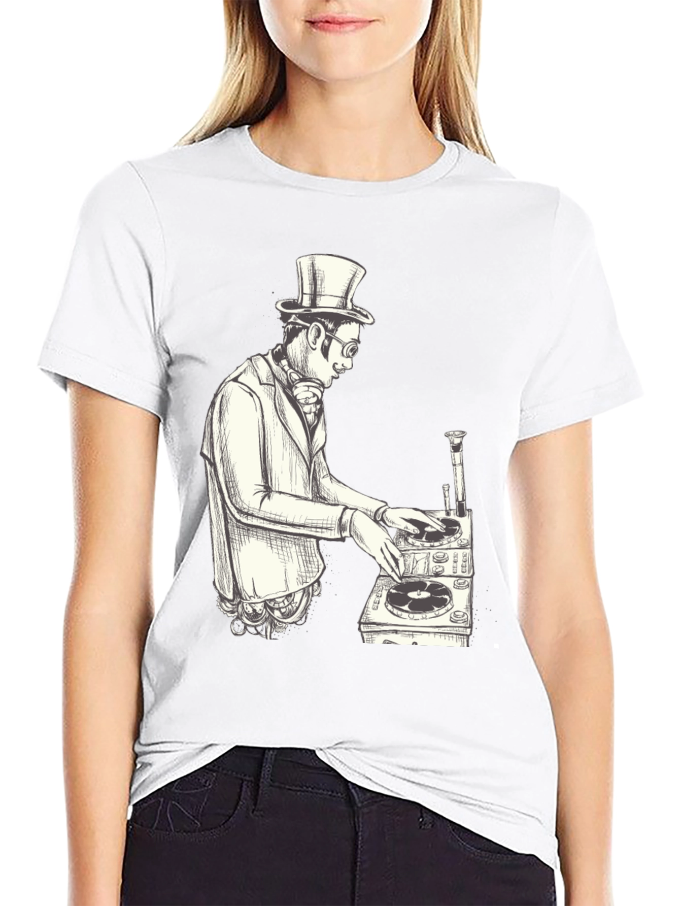 Black Steampunk DJ Graphic T-Shirt - Black view 9