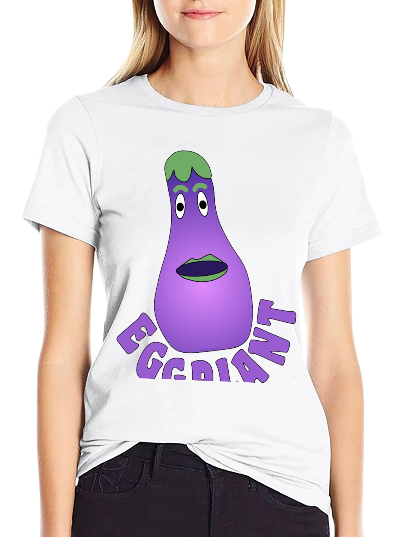Black Eggdiant Funny Cartoon T-Shirt view 9