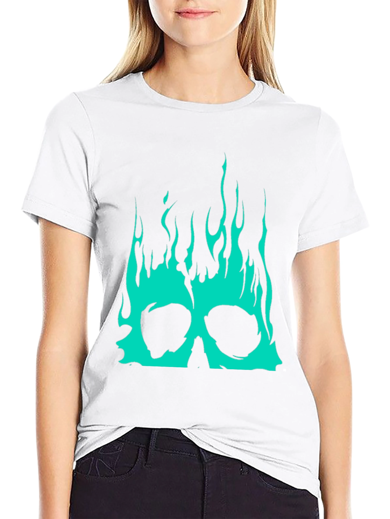 Black Skull Flames Graphic Tee - Black view 9