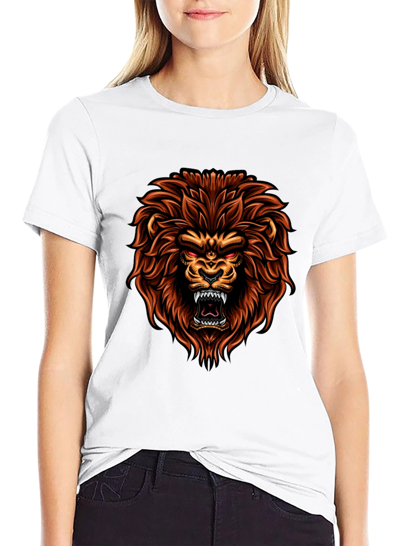 Black Lion Graphic Print Crew Neck T-Shirt view 9