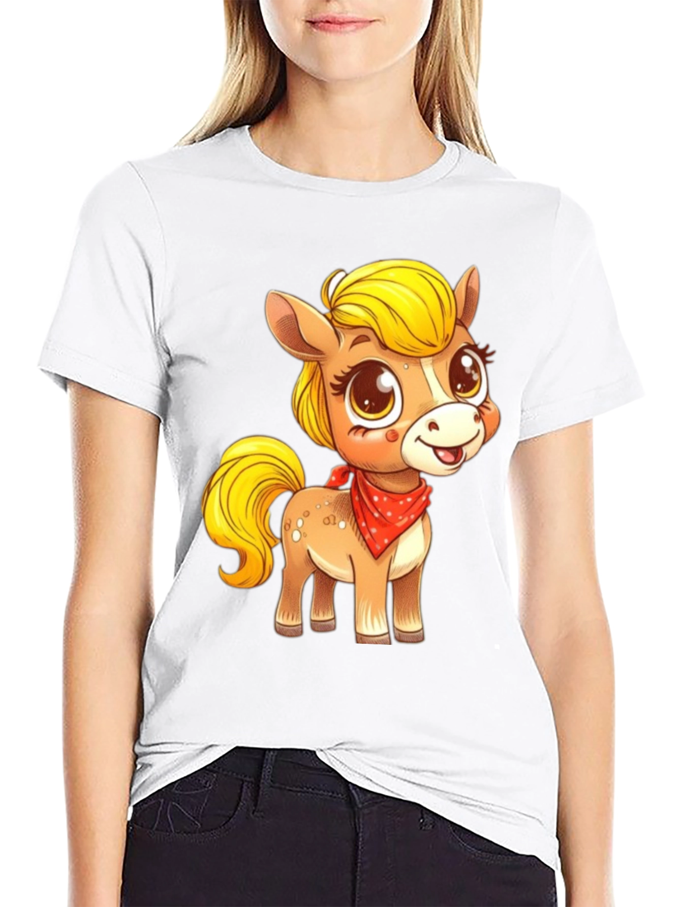 Black Cute Pony Cartoon Graphic Black T-Shirt view 9