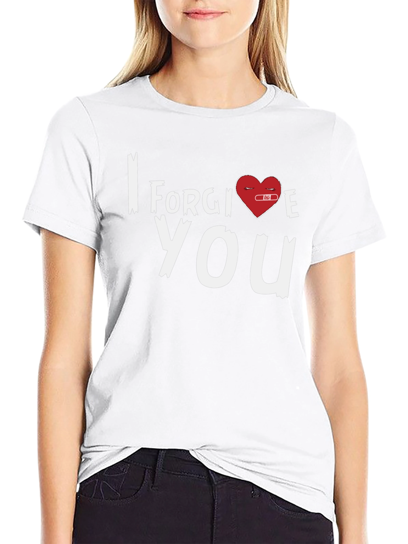 Black I Forgive You Heart Graphic Tee - Black Cotton Blend view 9