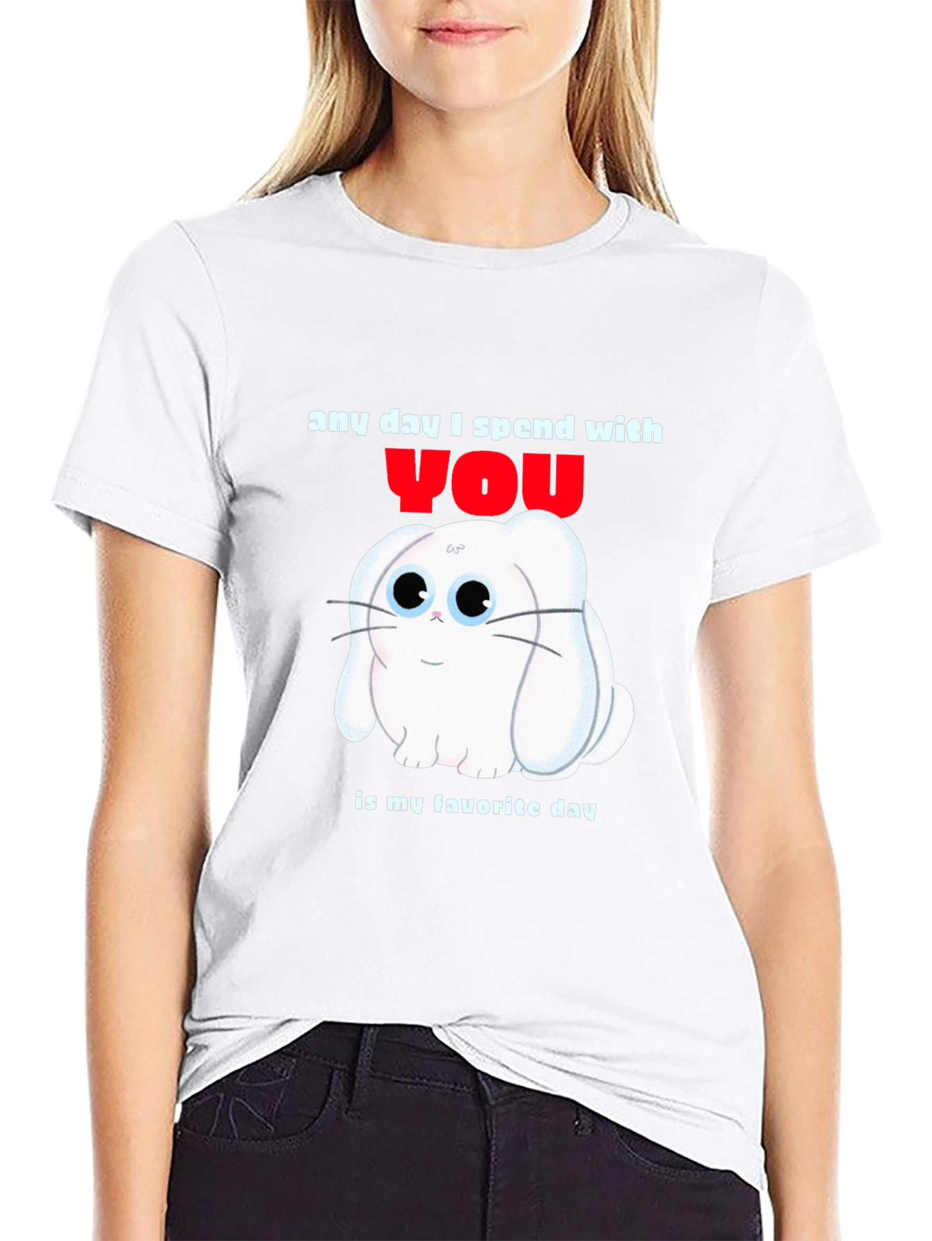 Black Any Day With You T-Shirt - Cute Bunny Design view 9
