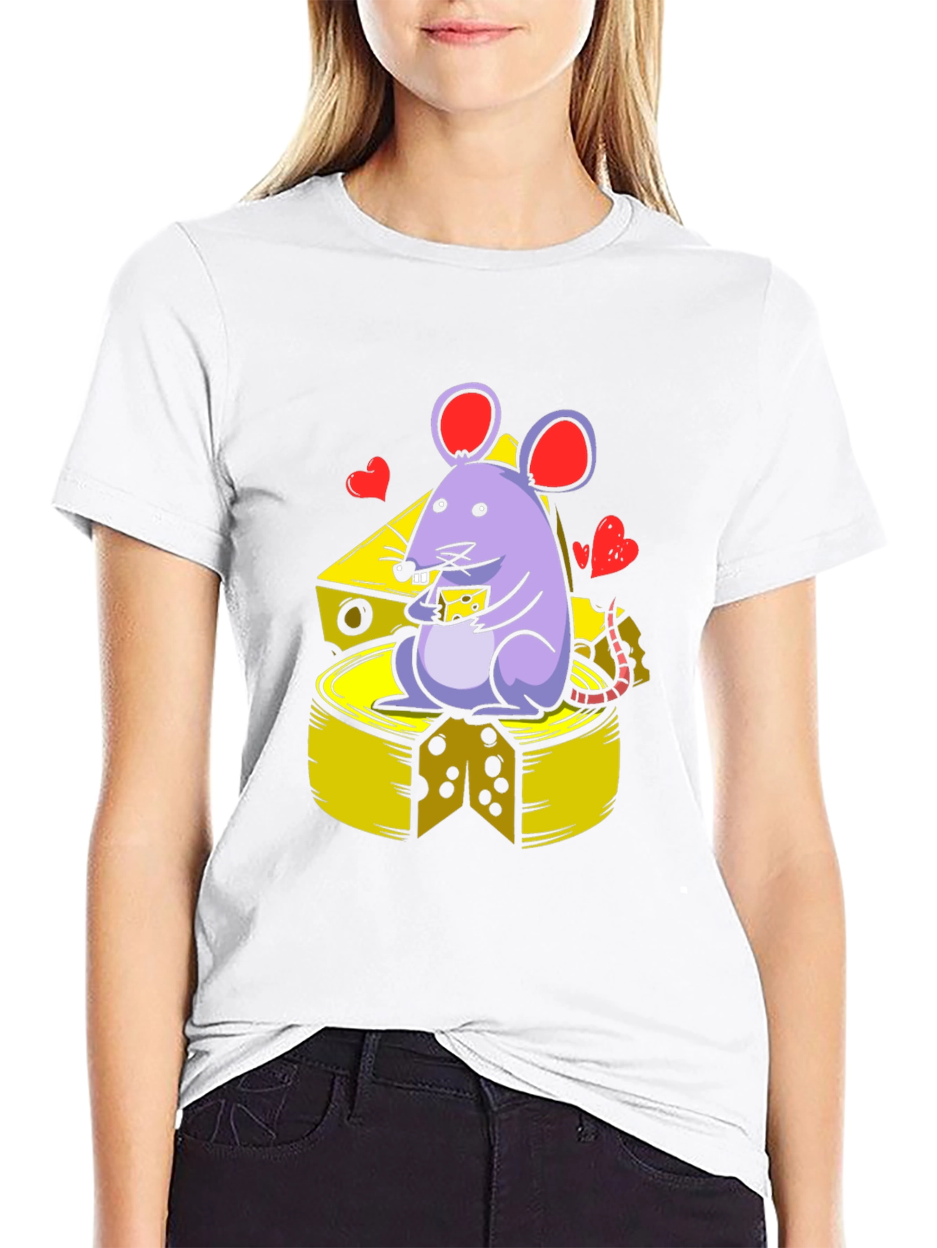 Black Funny Mouse & Cheese Graphic Tee - Unisex Black T-Shirt view 9