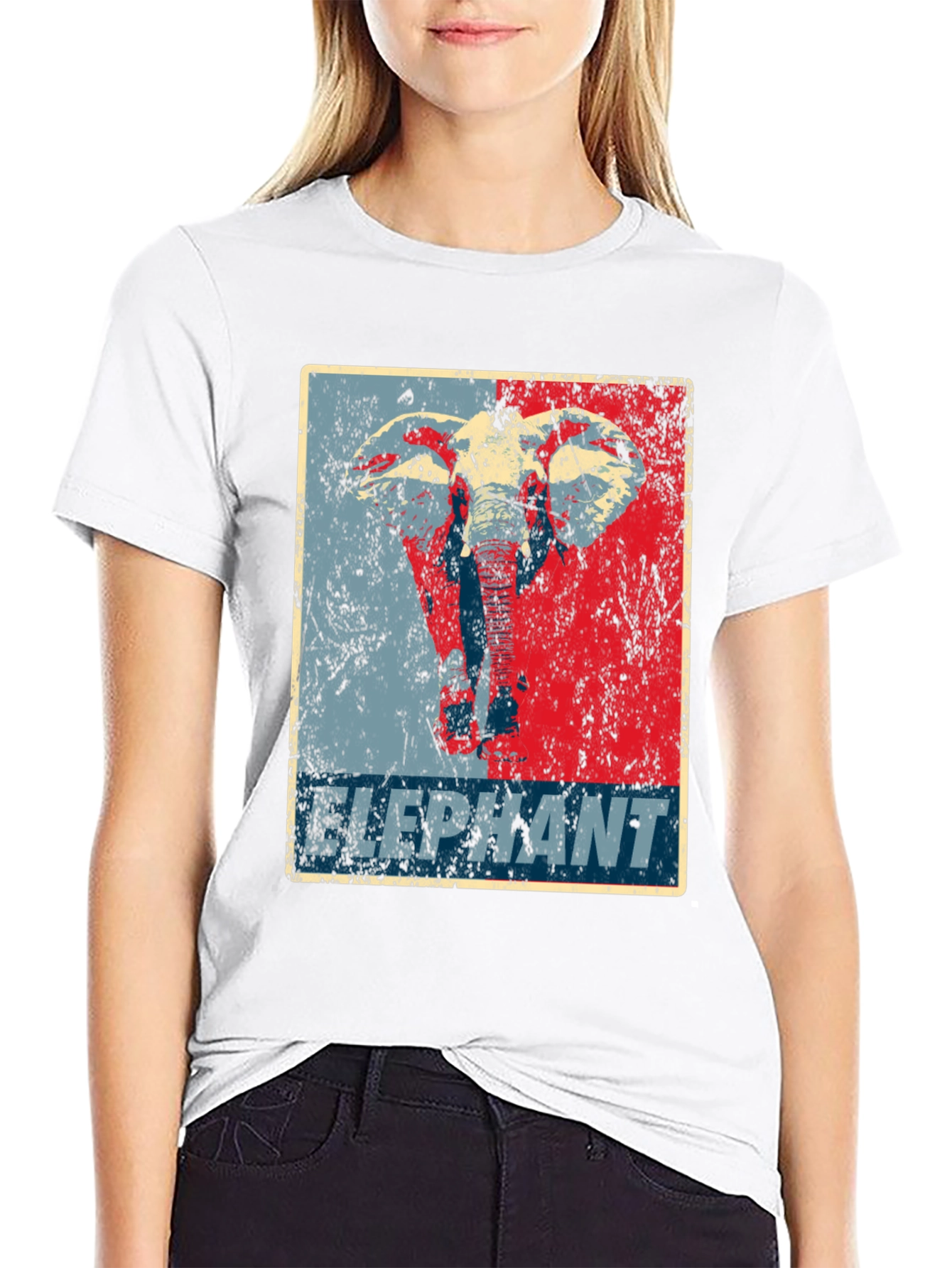 Black Elephant Graphic Print Crew Neck T-Shirt view 9