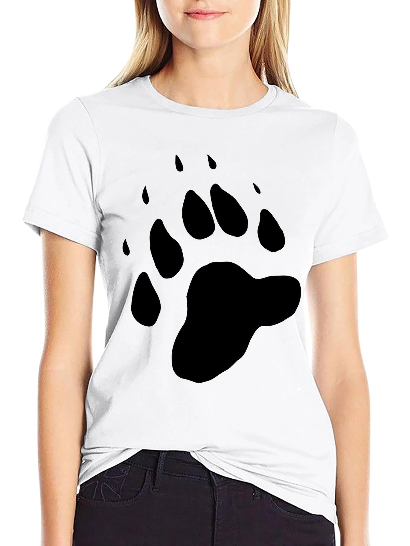 Black Bear Paw Print Black Graphic Tee view 9