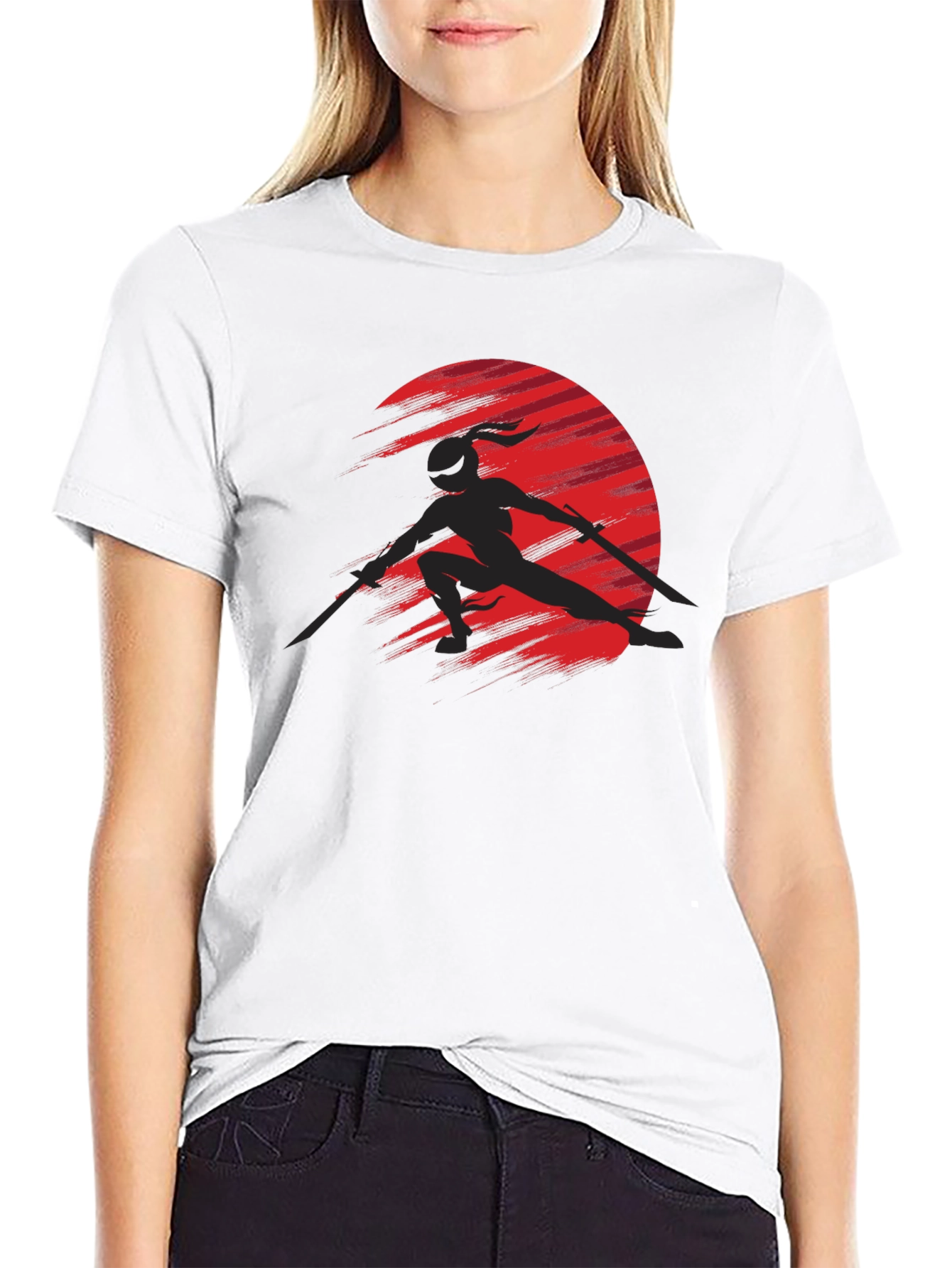 Black Ninja Silhouette Graphic Black T-Shirt view 9