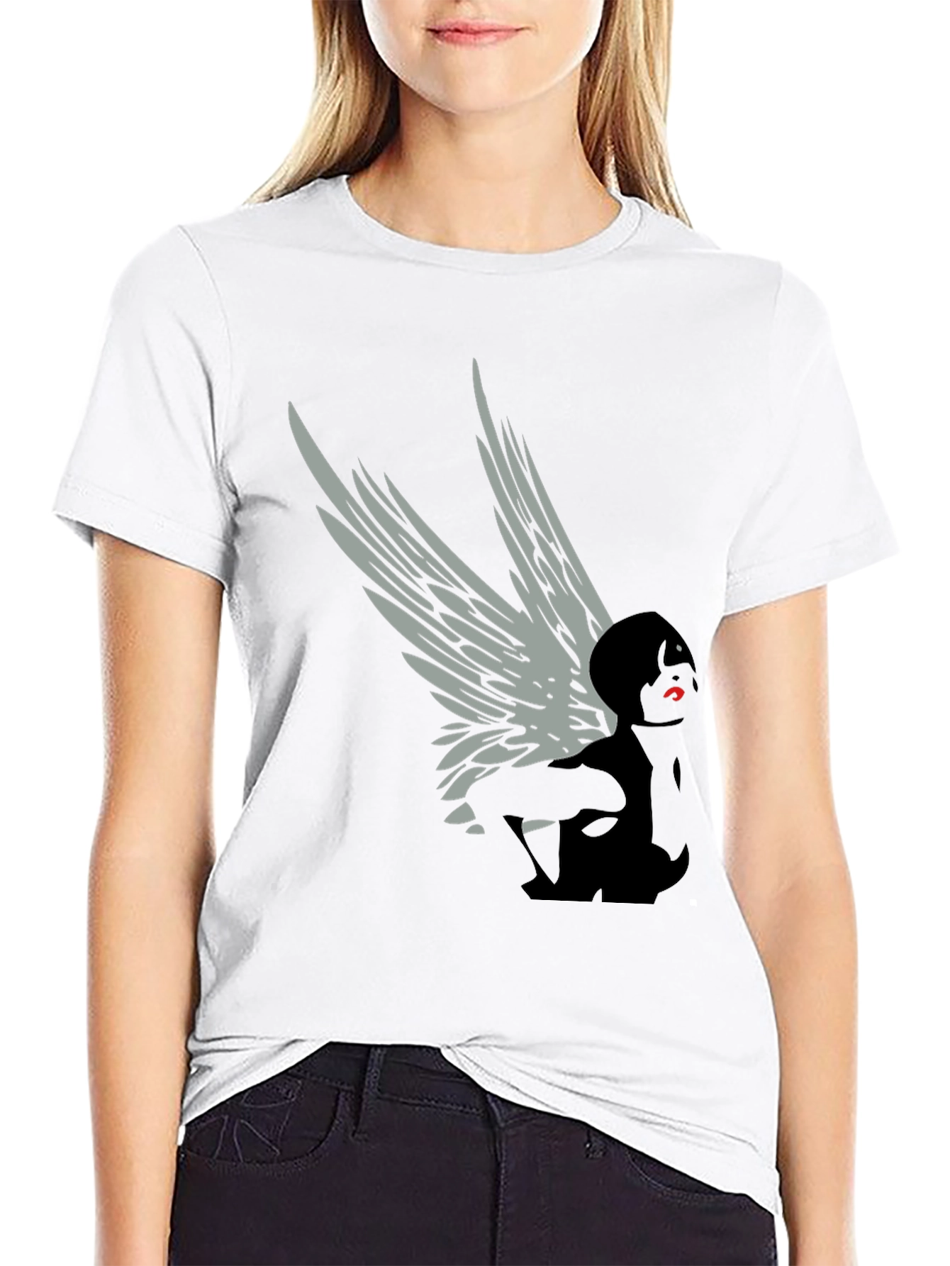 Black Winged Figure Graphic Tee - Stylish Black T-Shirt view 9