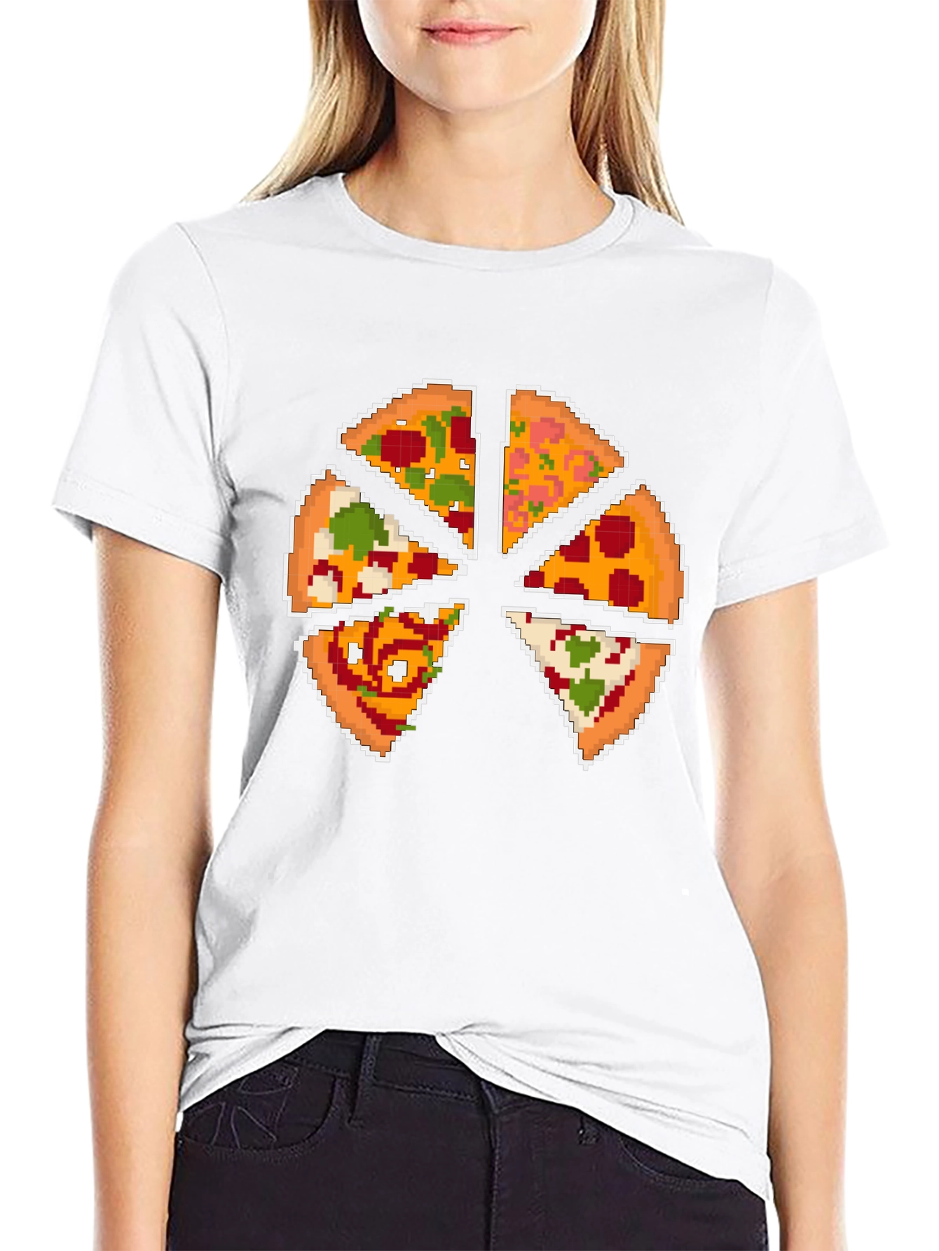 Black Pixel Pizza Slice Graphic T-Shirt - Fun Novelty Tee view 9