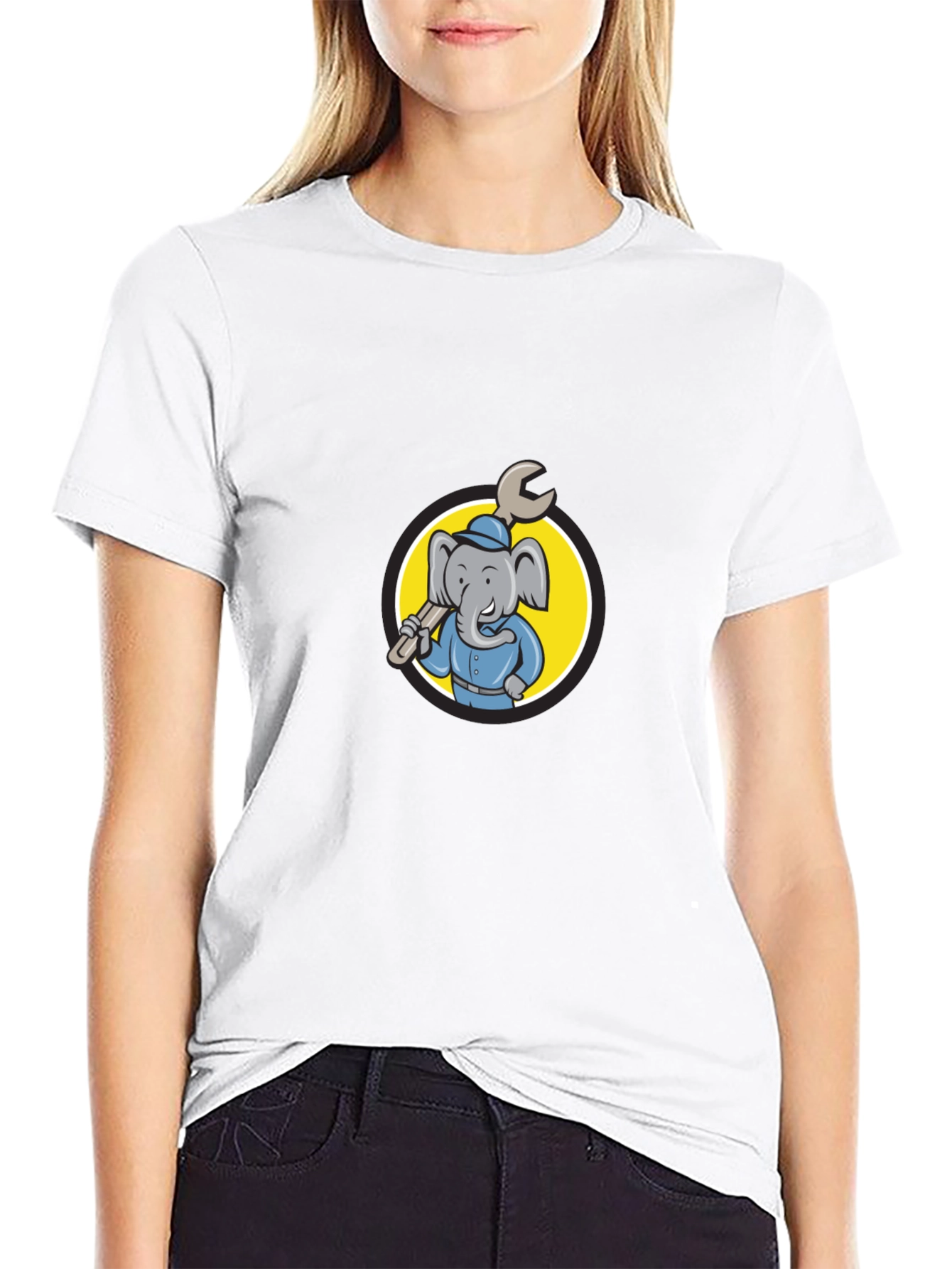 Black Elephant Mechanic T-Shirt - Cartoon Animal Tee view 9
