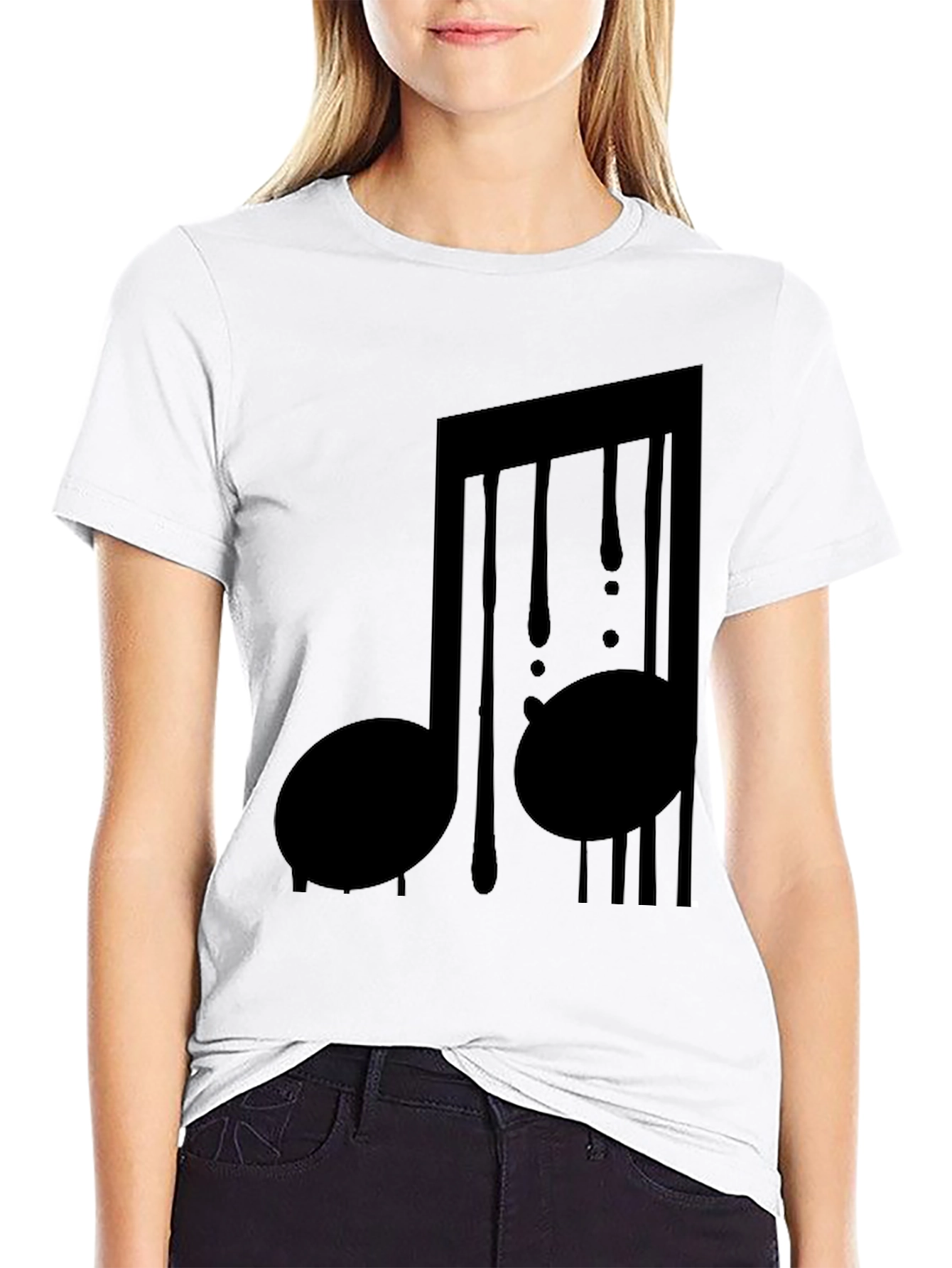 Black Music Note Drip Graphic Tee - Black Cotton Shirt view 9