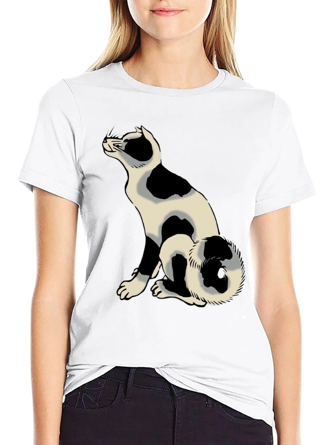 Black Black T-Shirt with Cat Graphic view 9