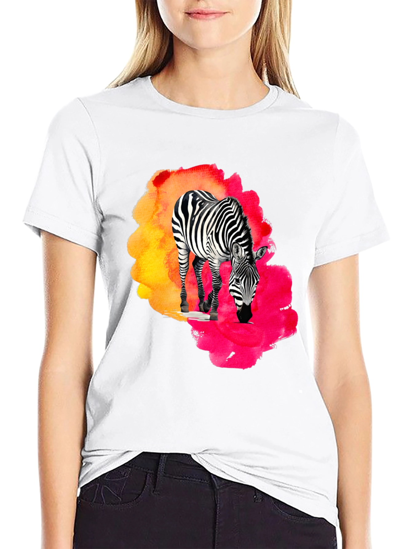 Black Zebra Splash Graphic Tee - Black Cotton Blend view 9