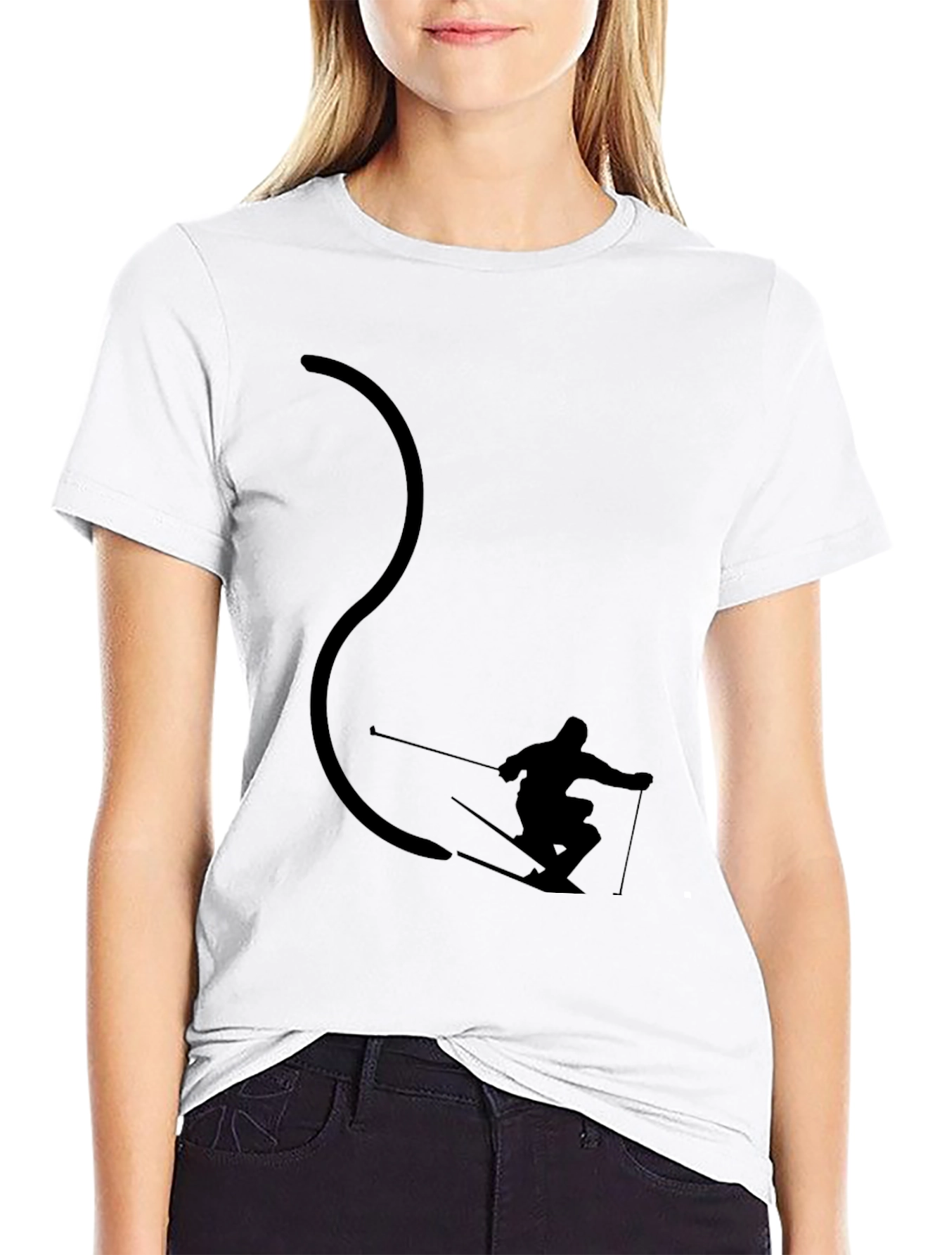 Black Cool Skier Silhouette Black Graphic Tee view 9