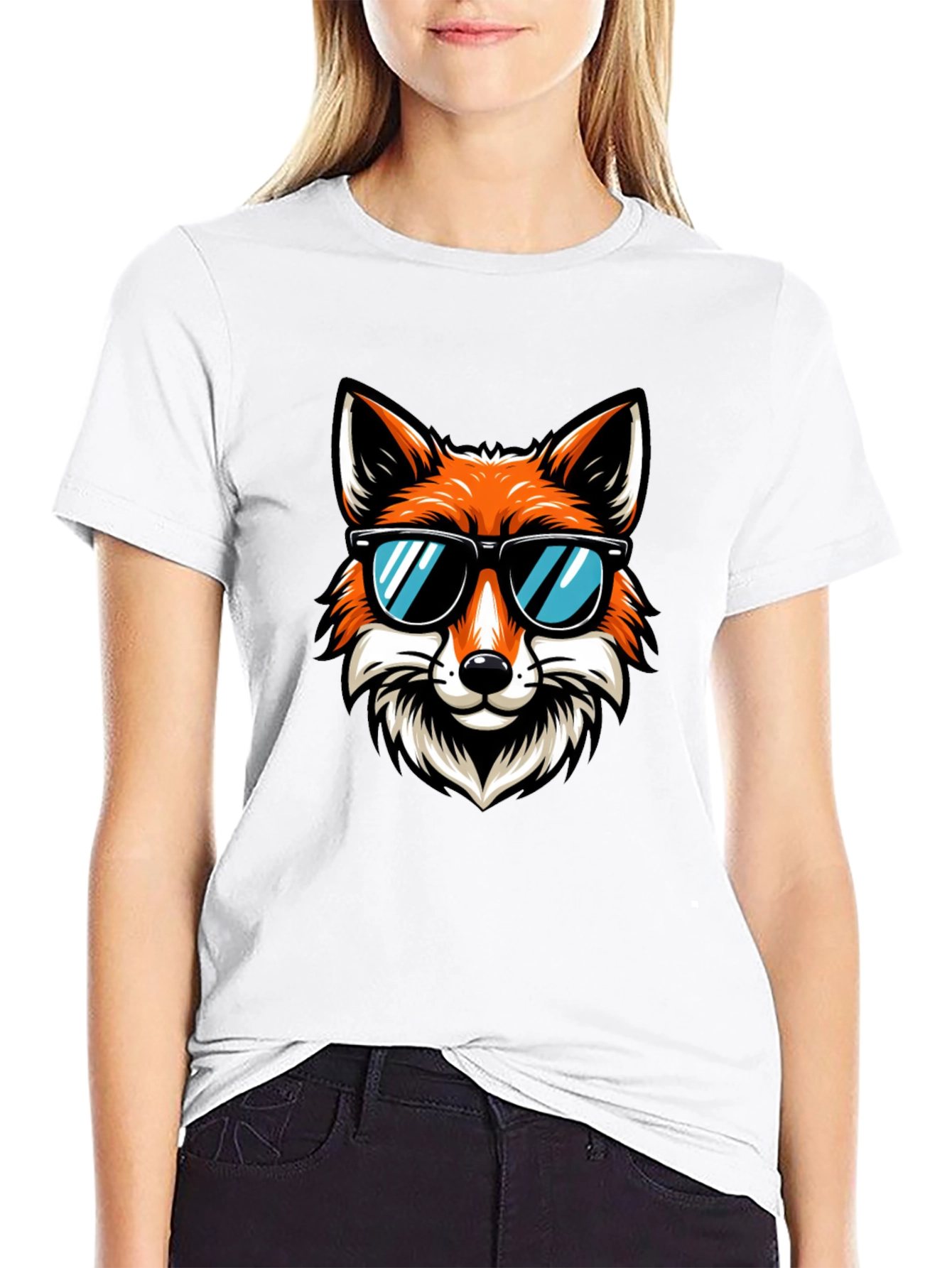 Black Cool Fox Graphic T-Shirt - Black Cotton Tee view 9