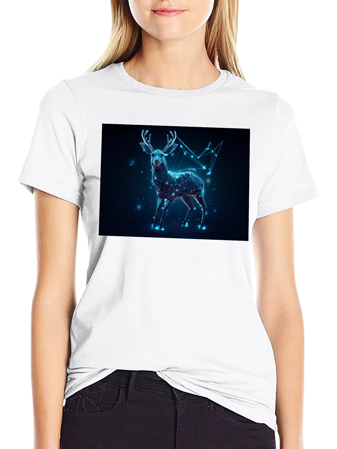 Black Geometric Deer Graphic Tee - Black Crew Neck view 9