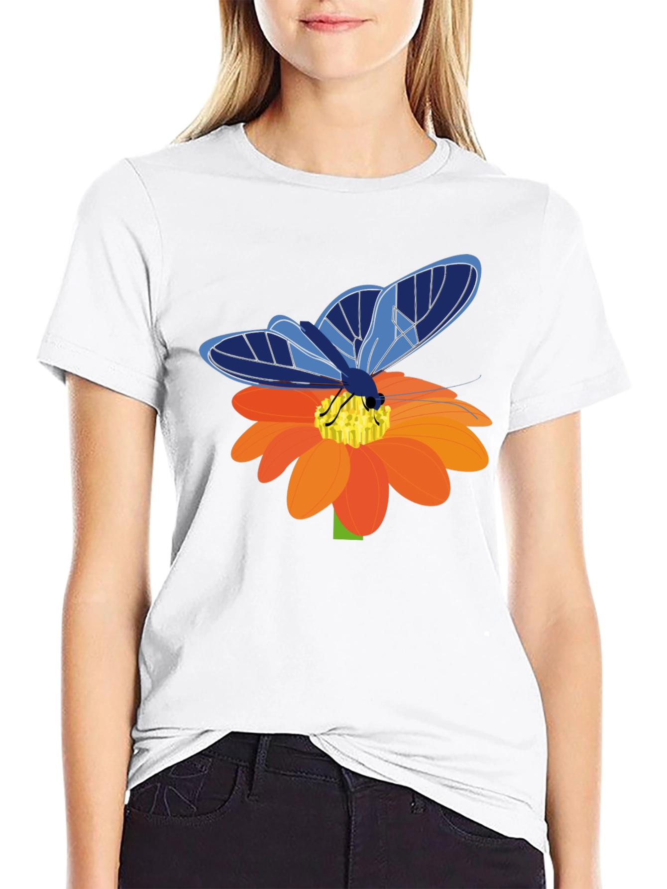 Black Butterfly on Flower Graphic T-Shirt view 9