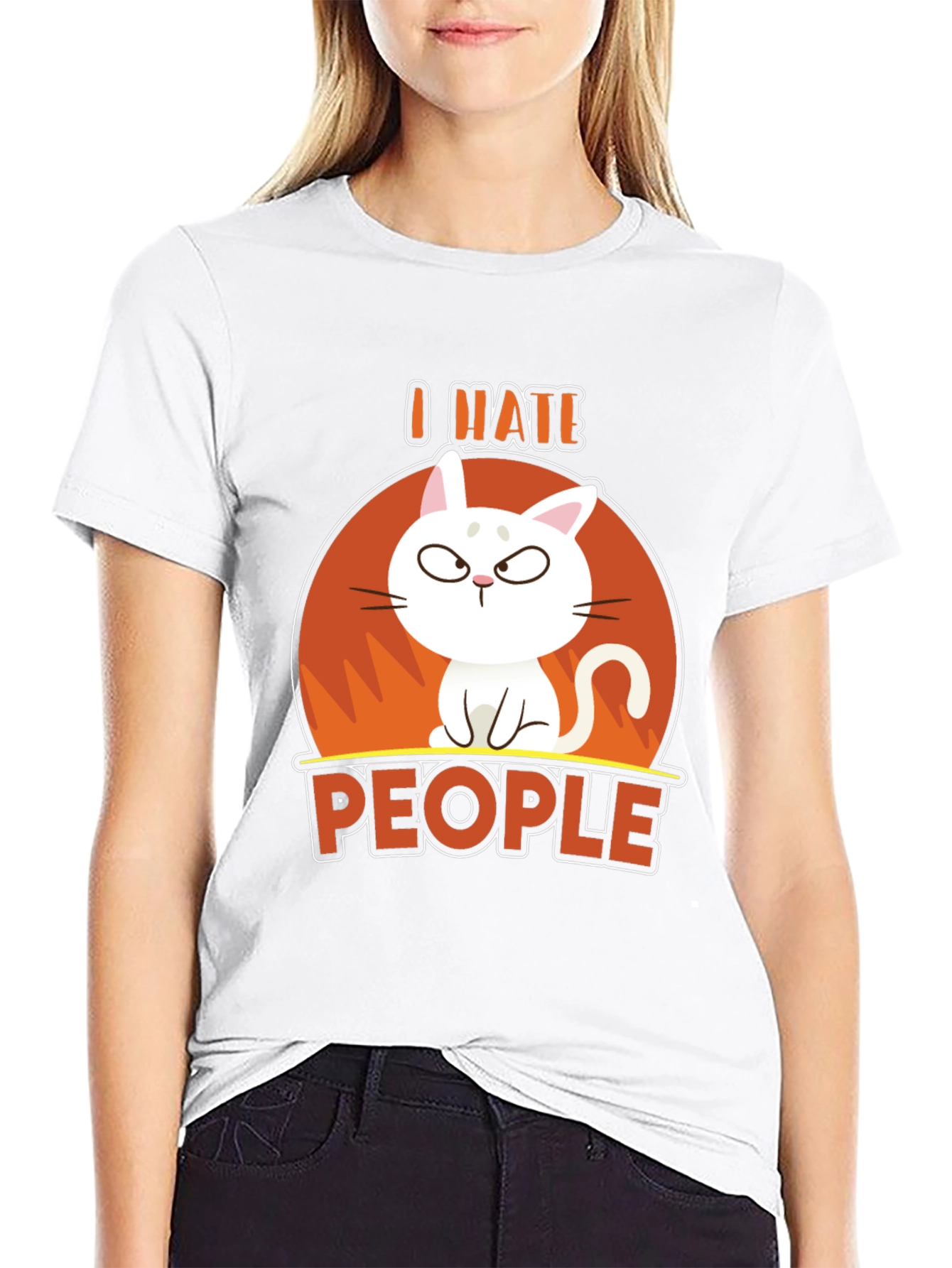 Black I Hate People Cat Graphic T-Shirt view 9